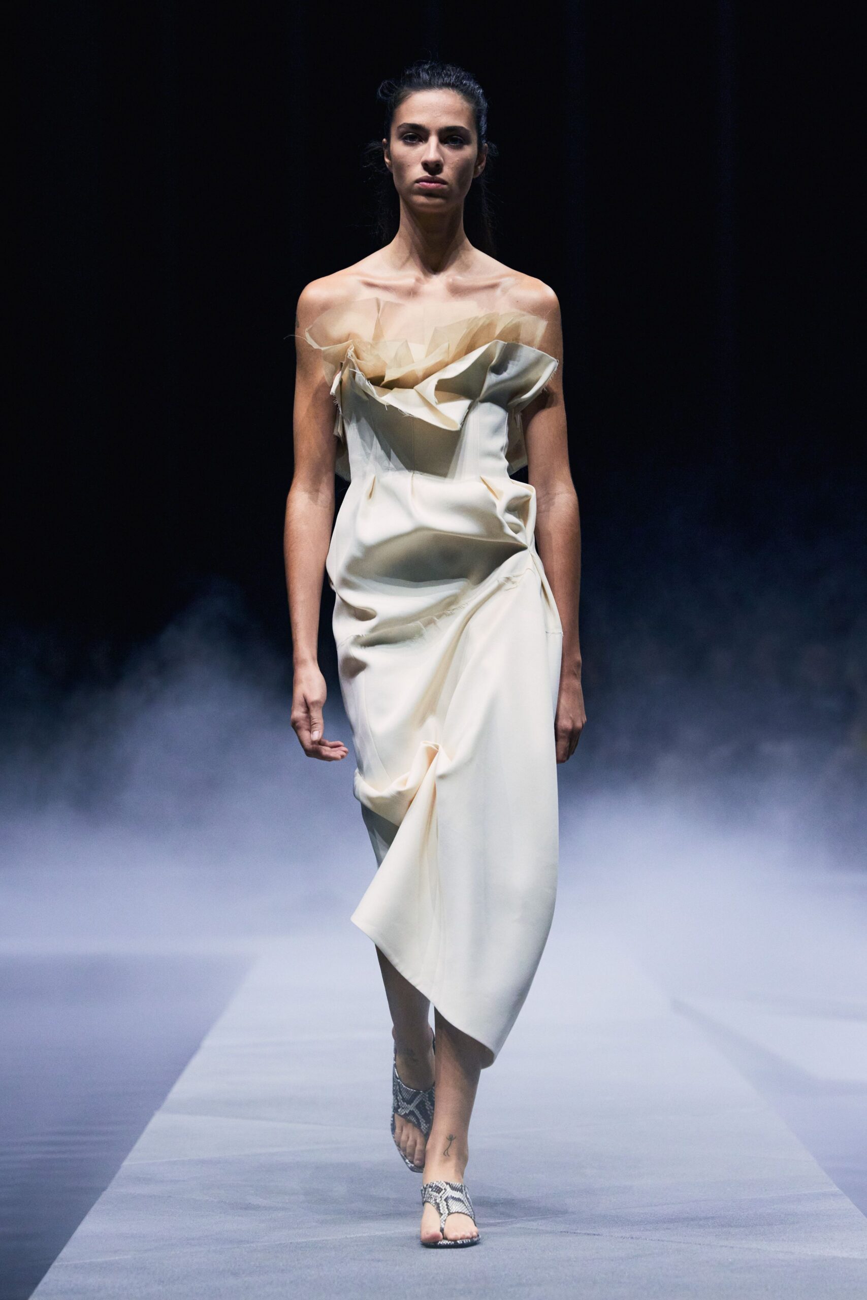 ivory silk strapless gown