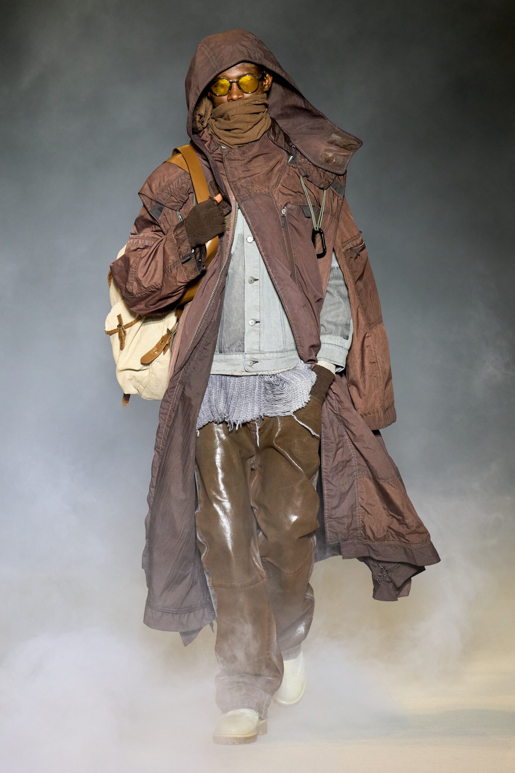 brown coat with gray jacket