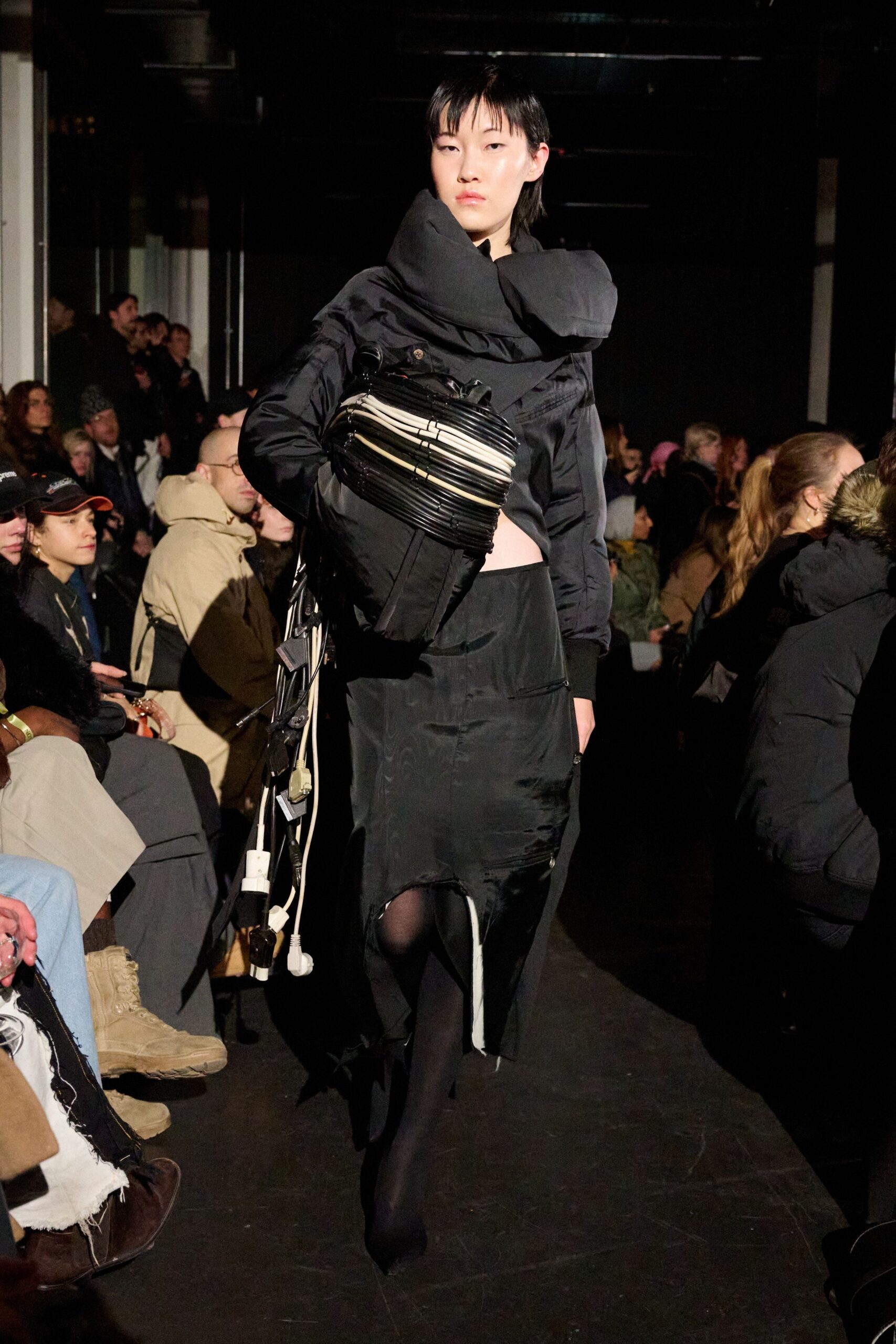 black fitted jacket and skirt