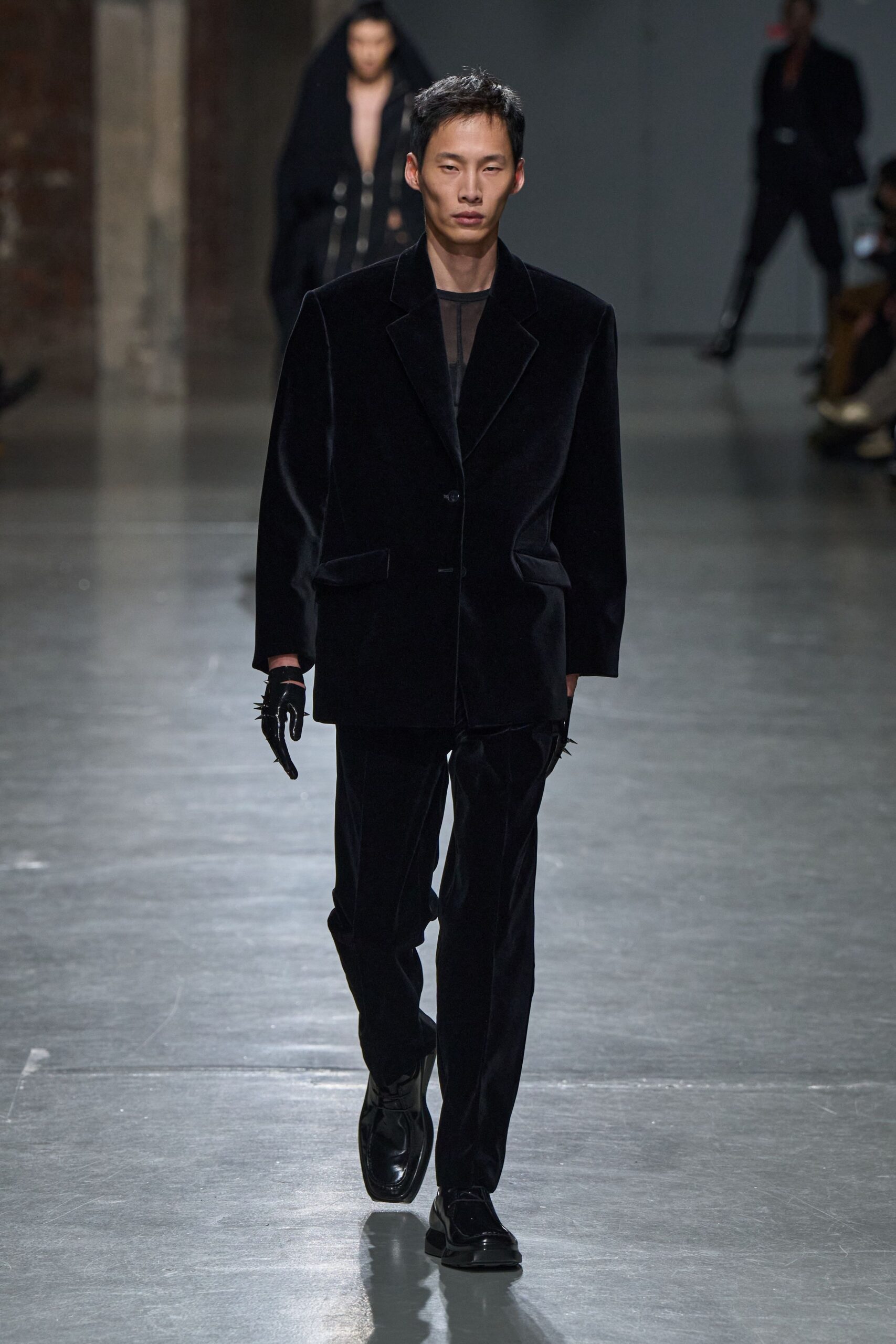 black velvet structured straight-leg pants