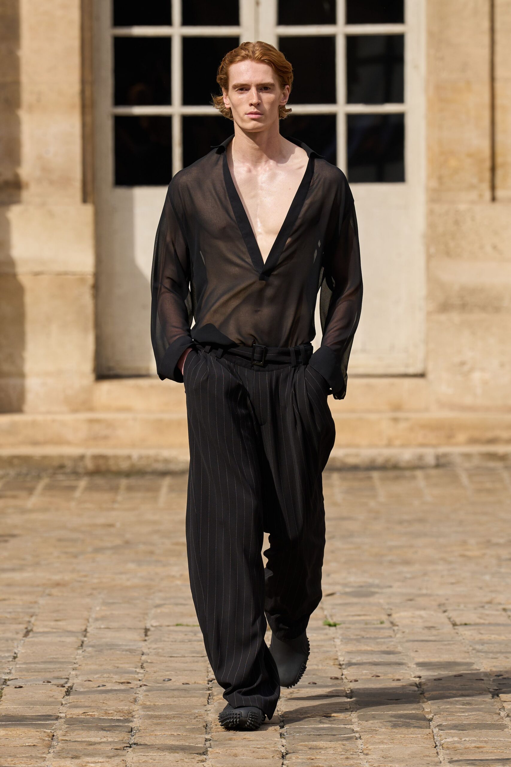 black silk long-sleeve v-neck relaxed sheer shirt