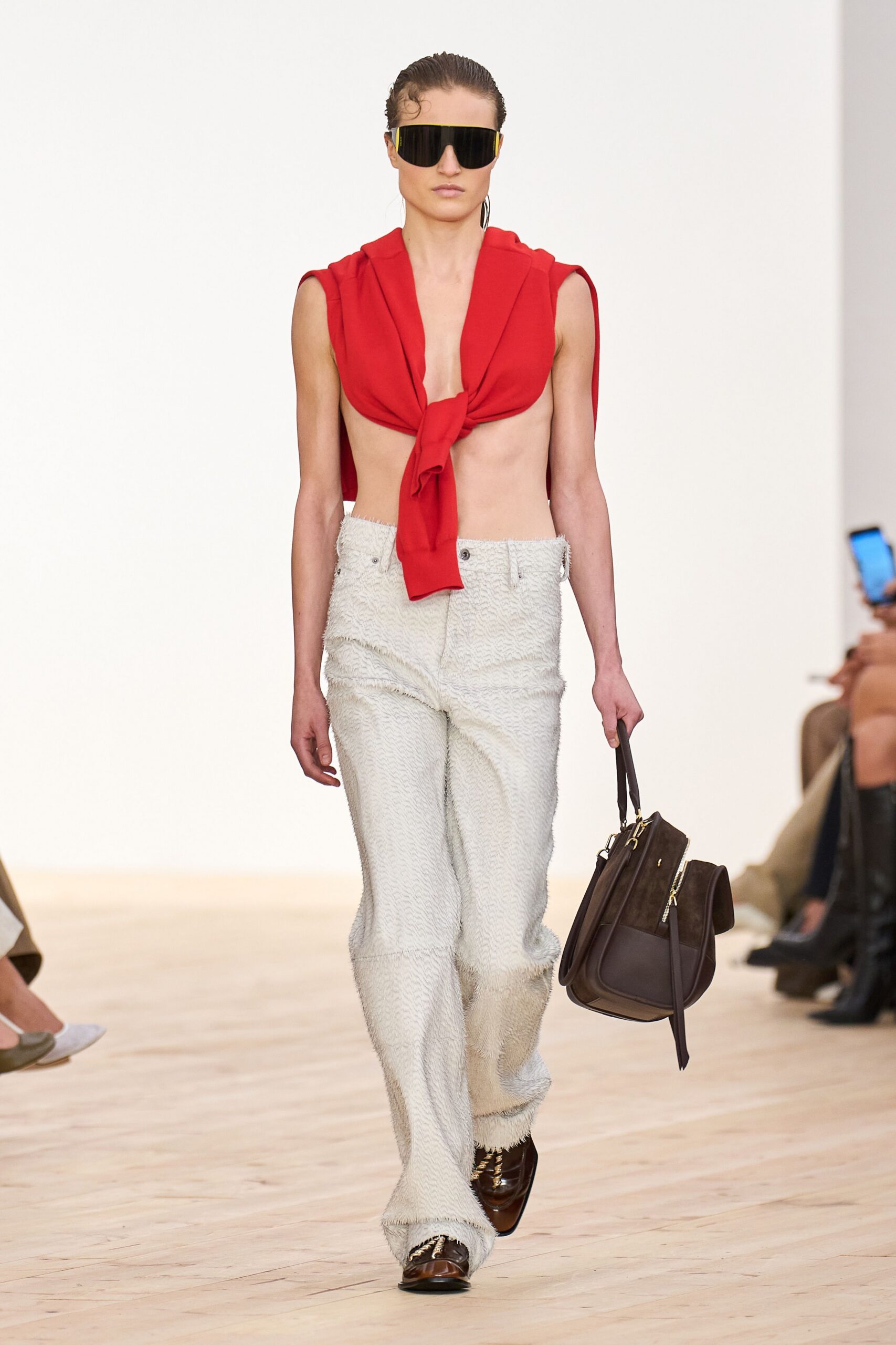 red cotton sleeveless v-neck fitted draped top