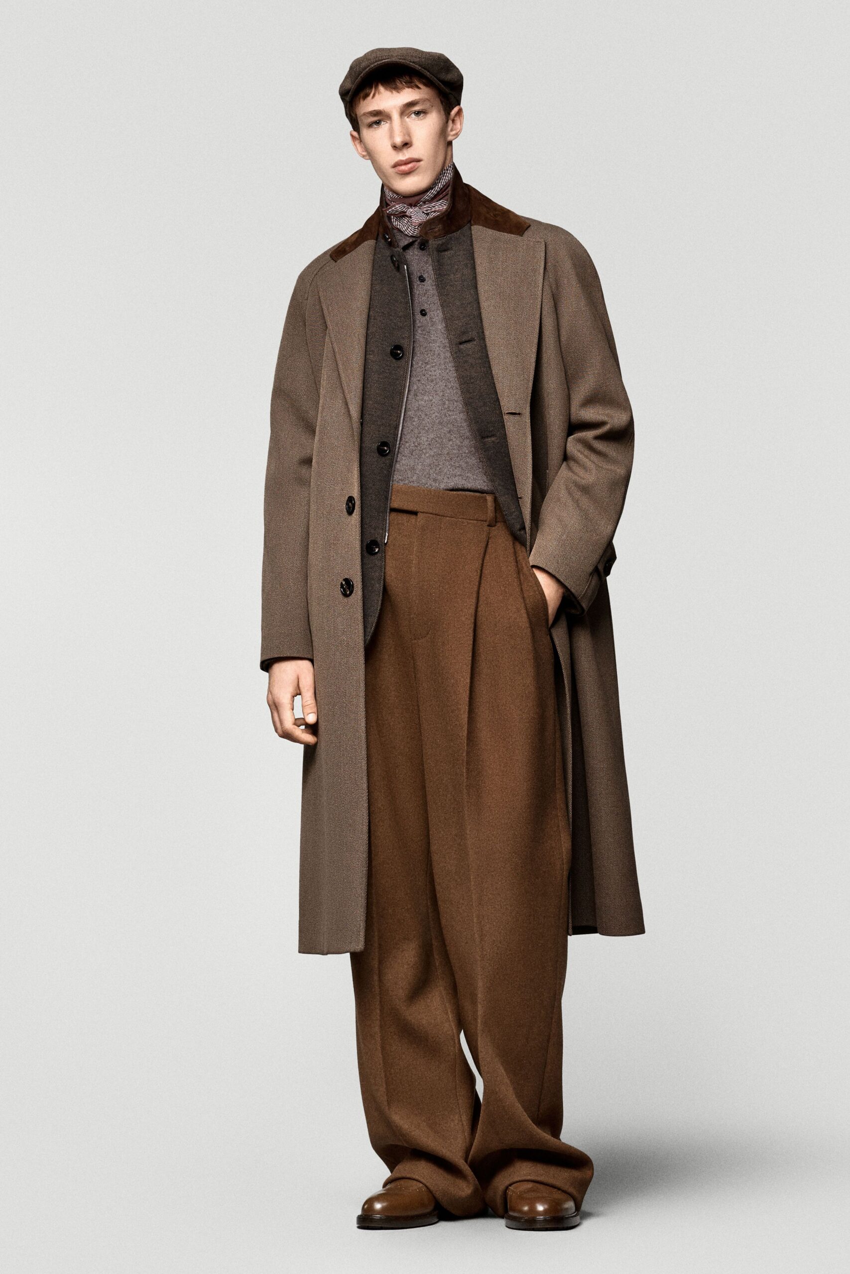 brown wool coat with tailored blazer