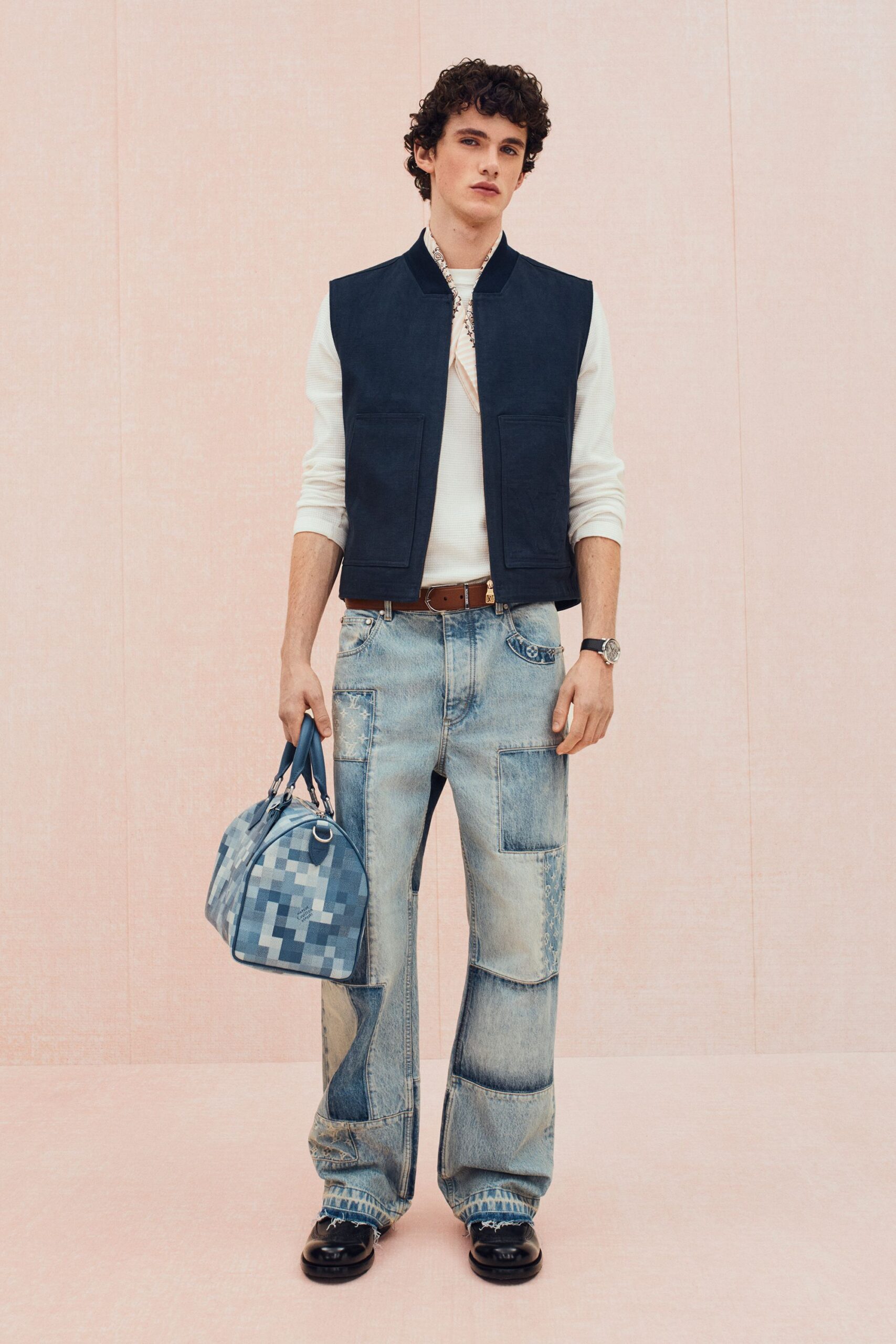 blue denim fitted vest