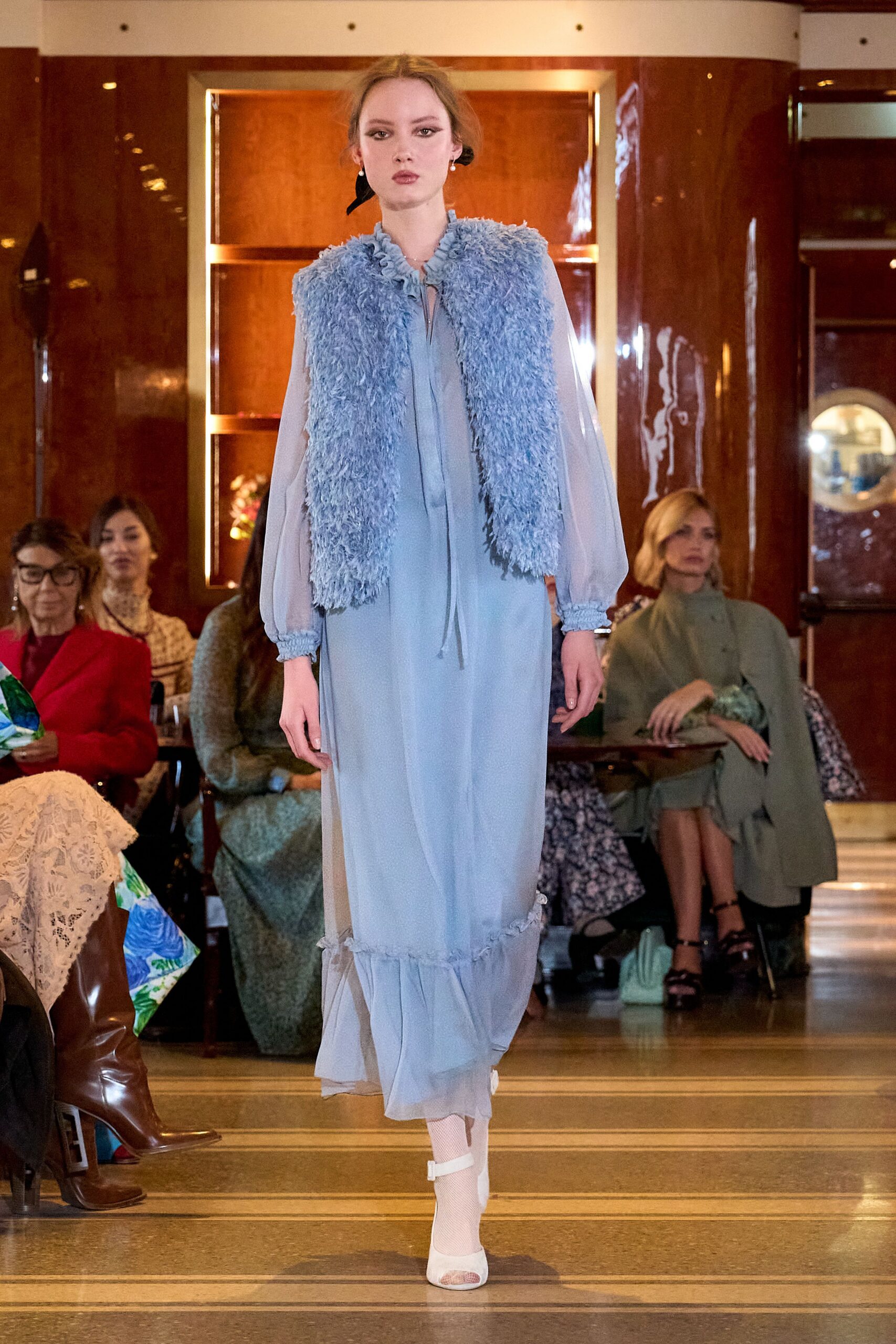 blue fur relaxed fringed vest