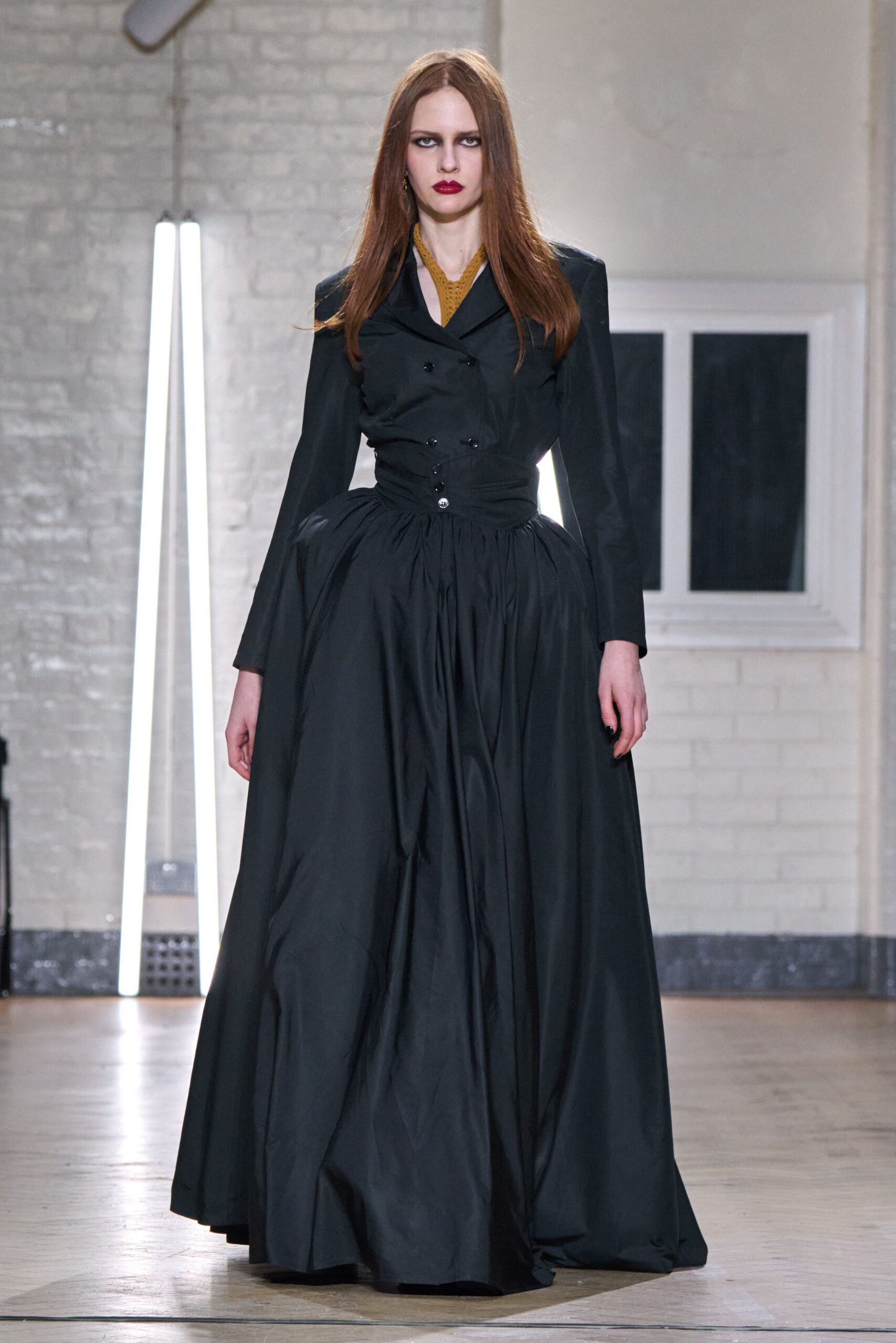 black silk long-sleeve gown
