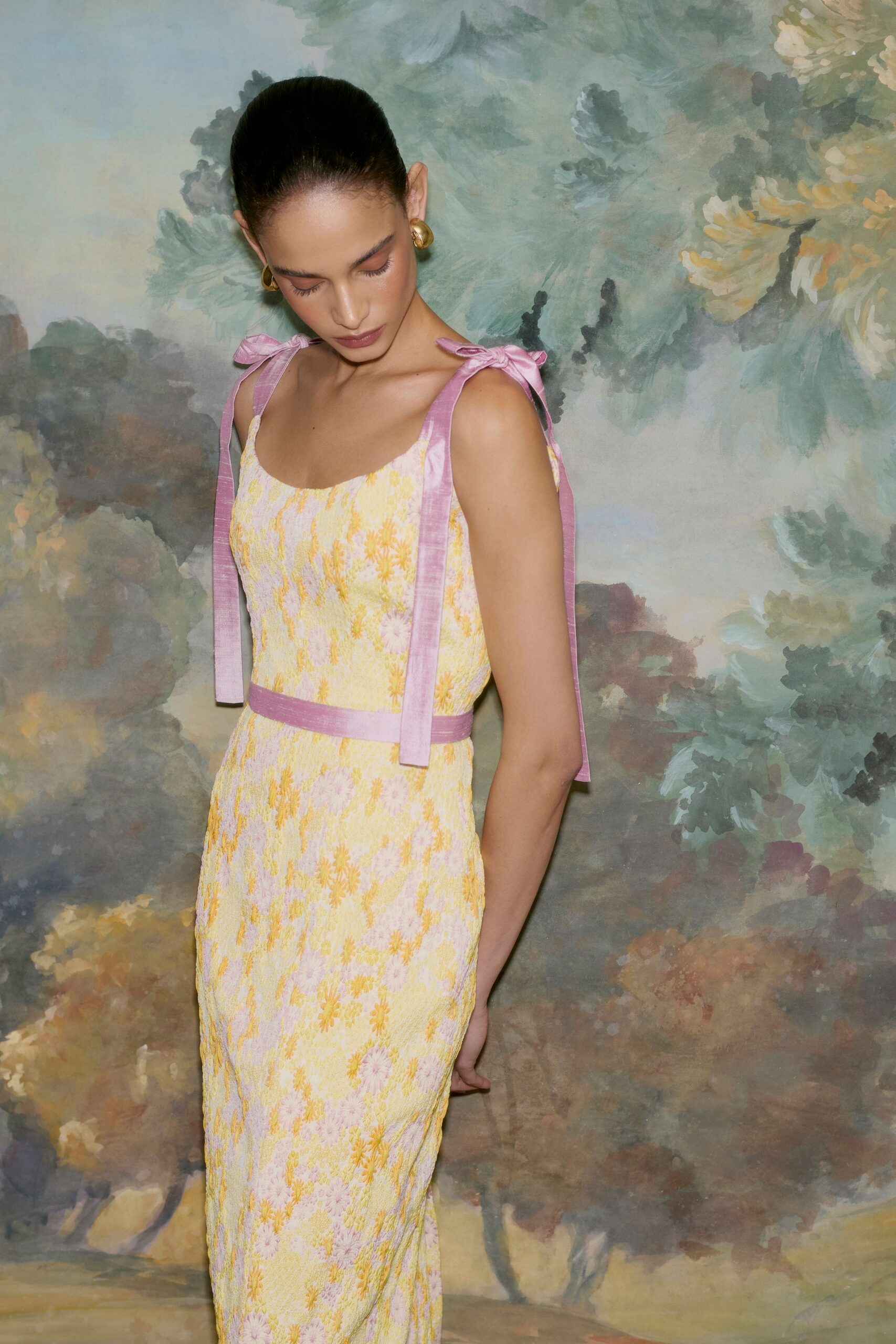 yellow floral lace dress