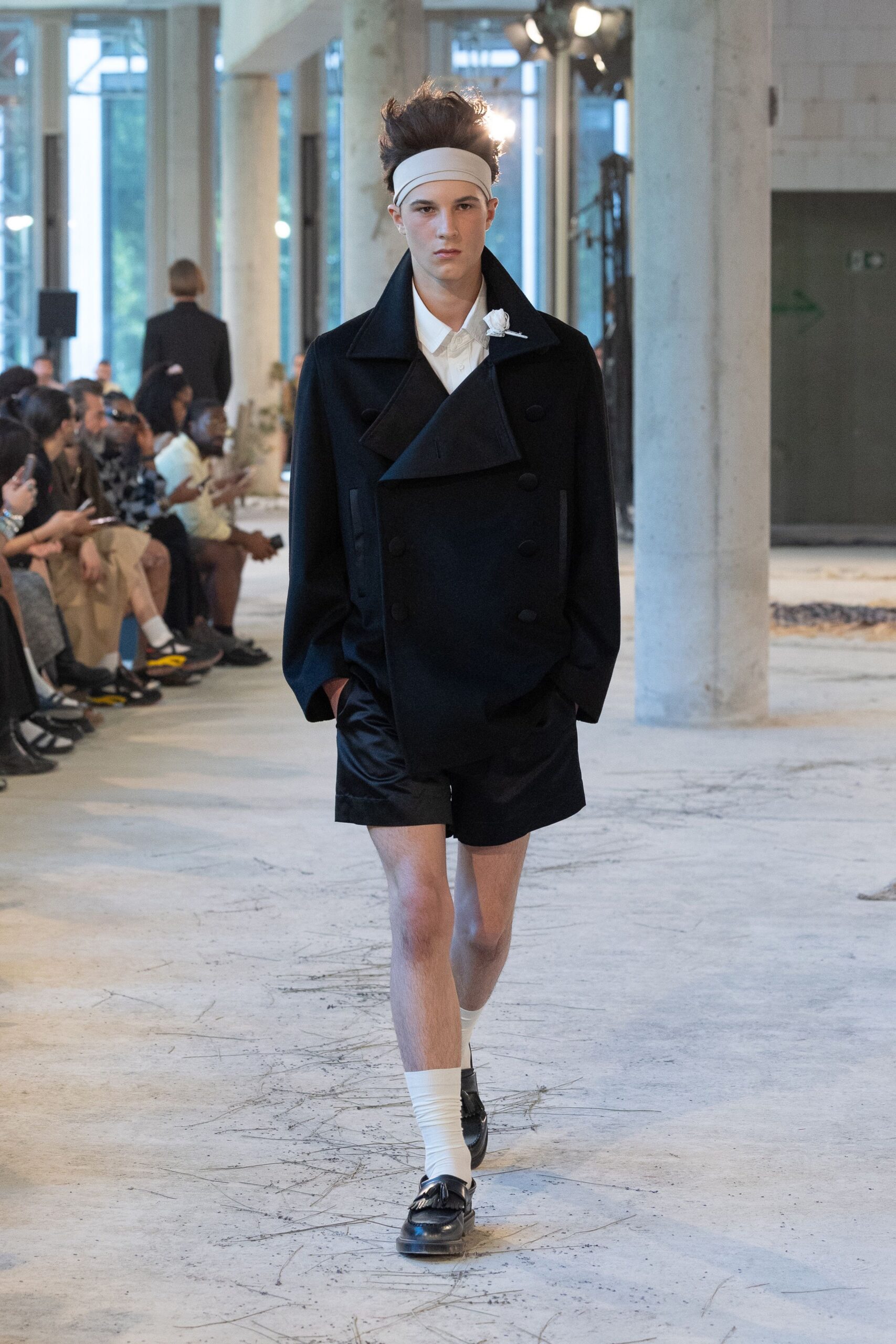 black wool coat with shorts