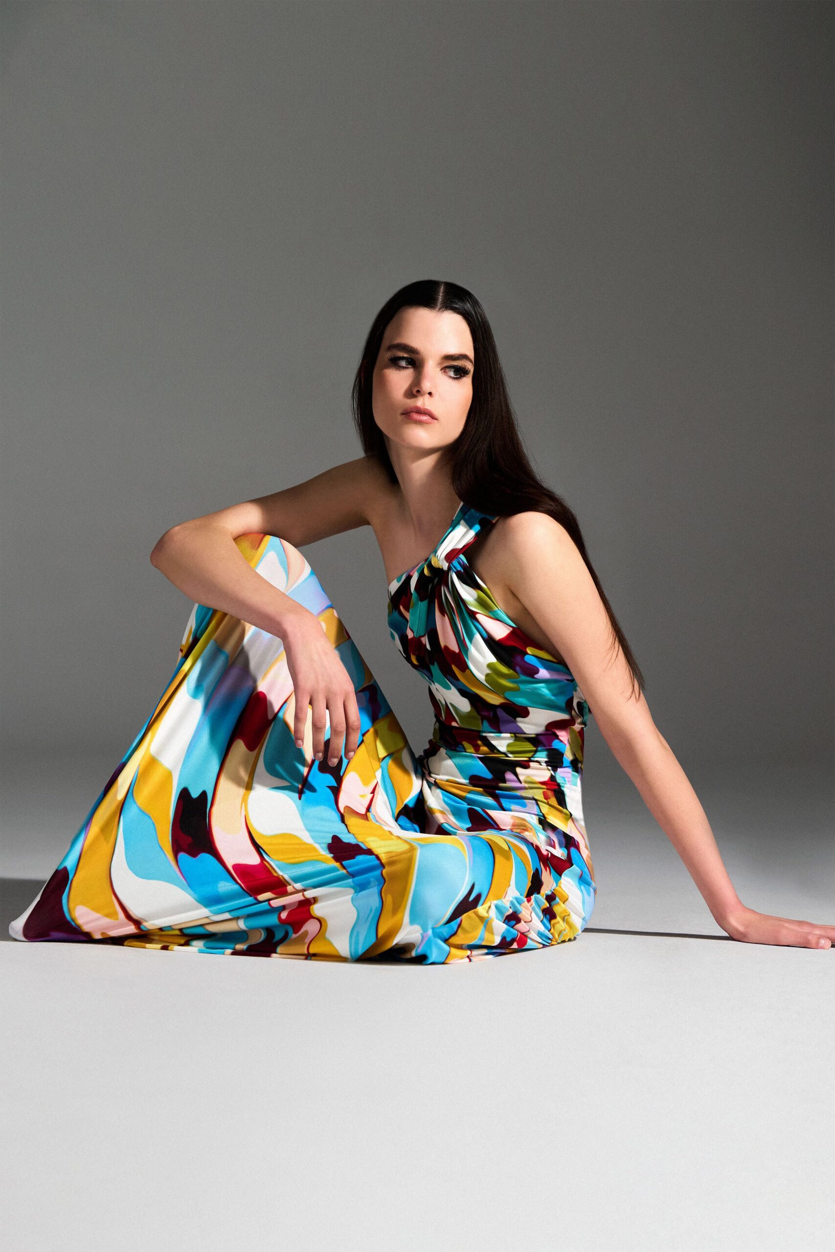 colorful silk sleeveless gown
