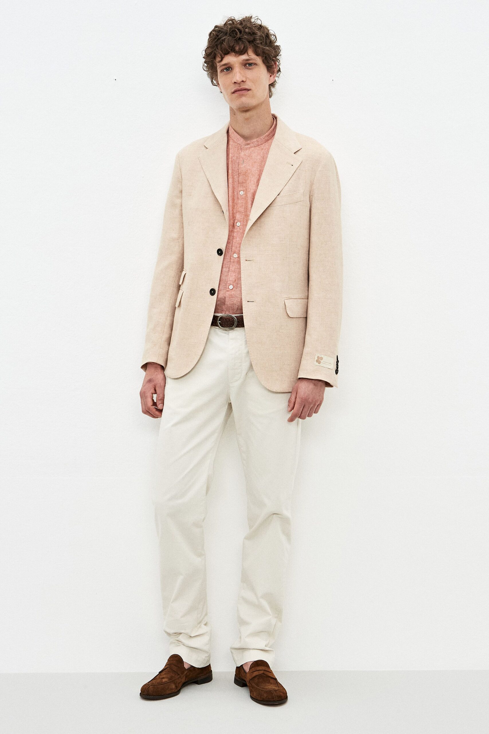 beige blazer with pink shirt