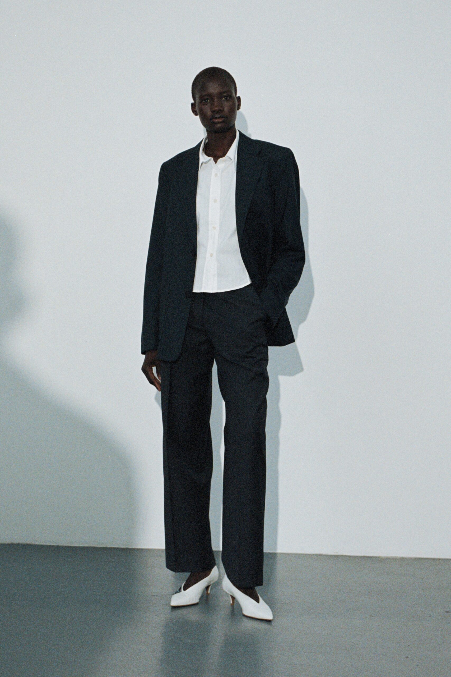 black oversized blazer with white shirt