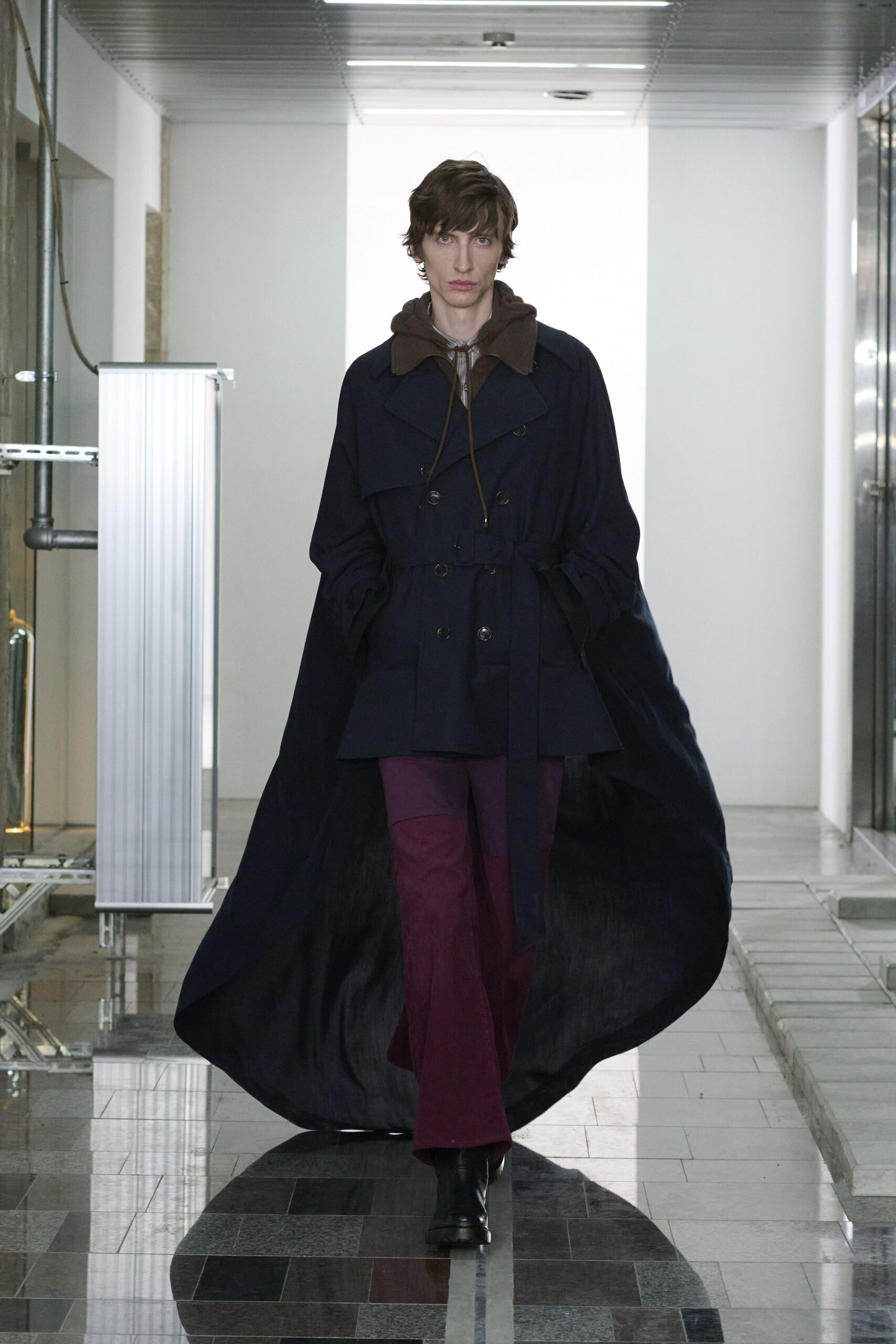 black wool coat with brown hoodie