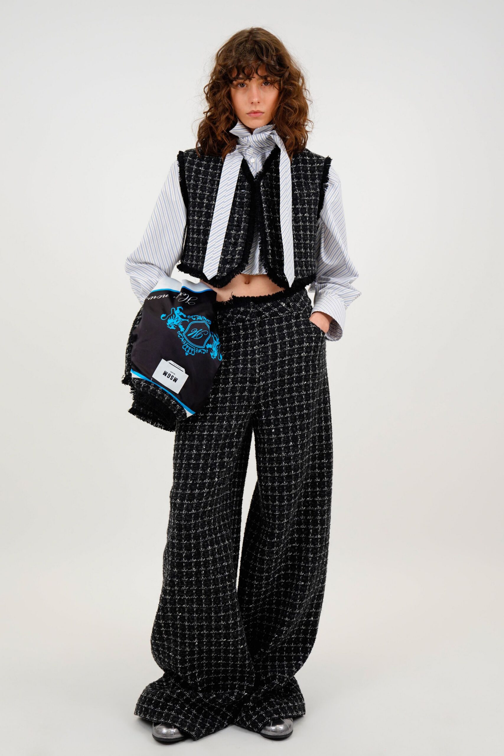 black cotton fitted layered vest
