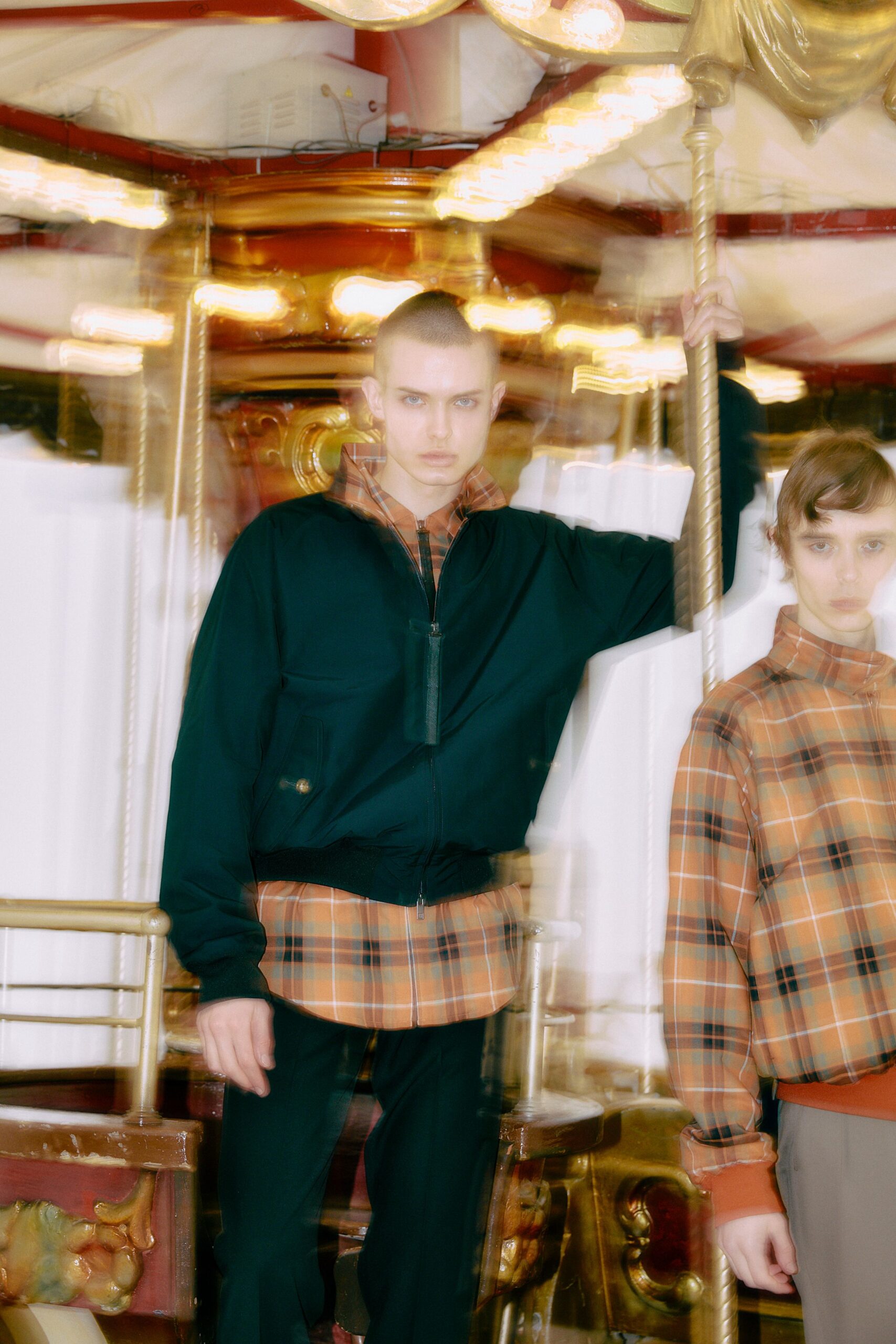 black jacket with checked shirt