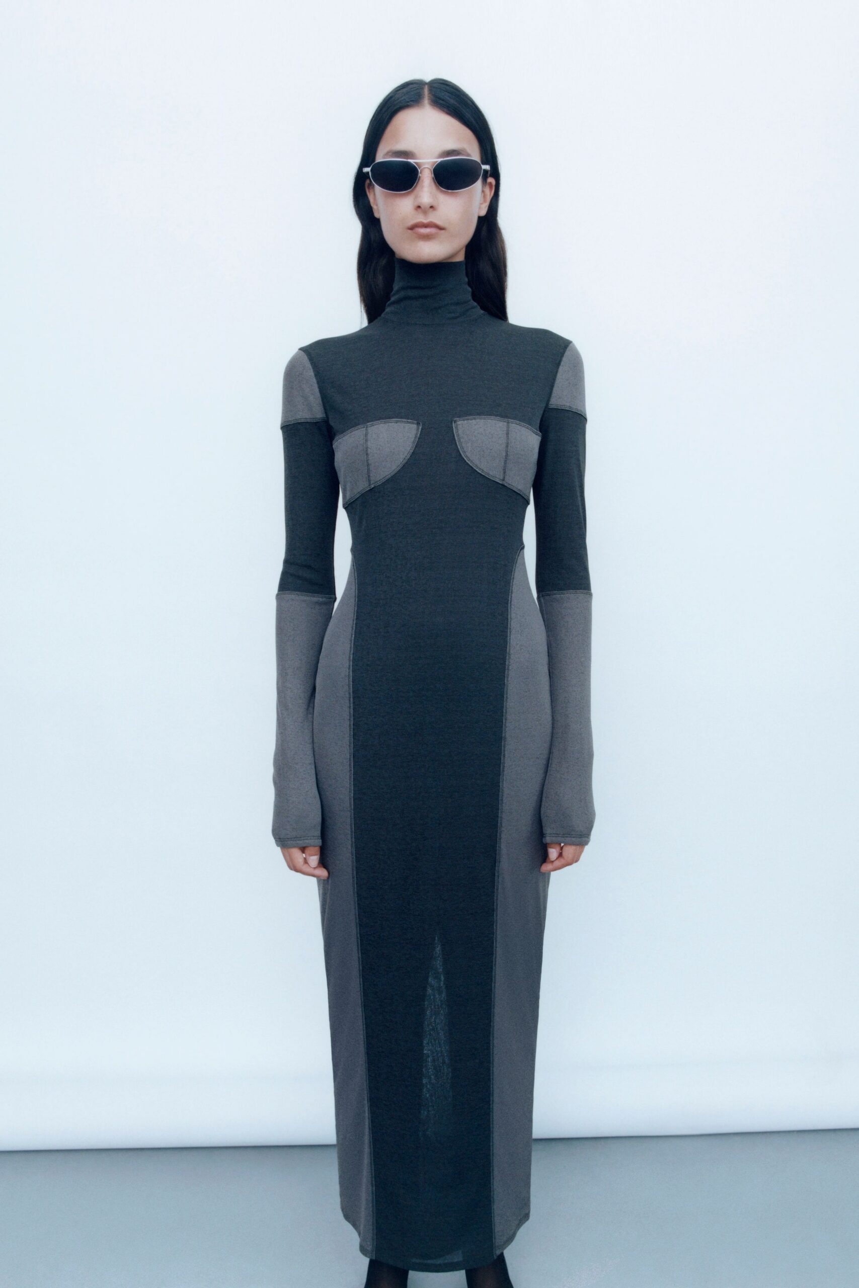 black gray color-blocked maxi dress