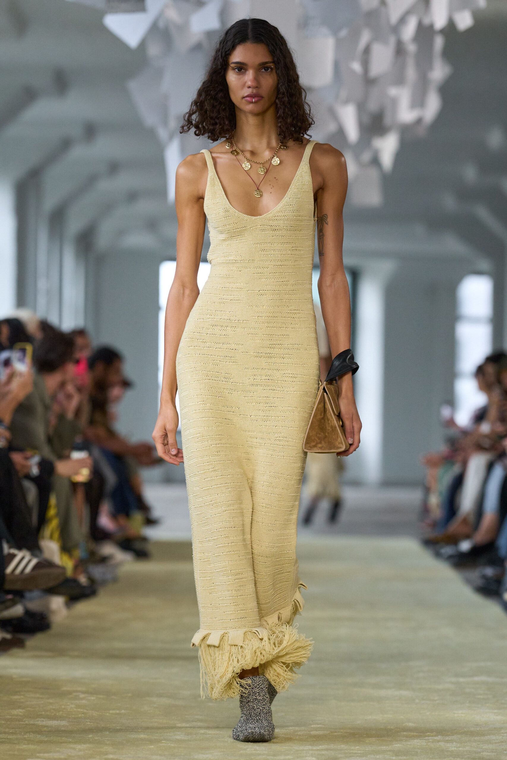fitted yellow midi dress