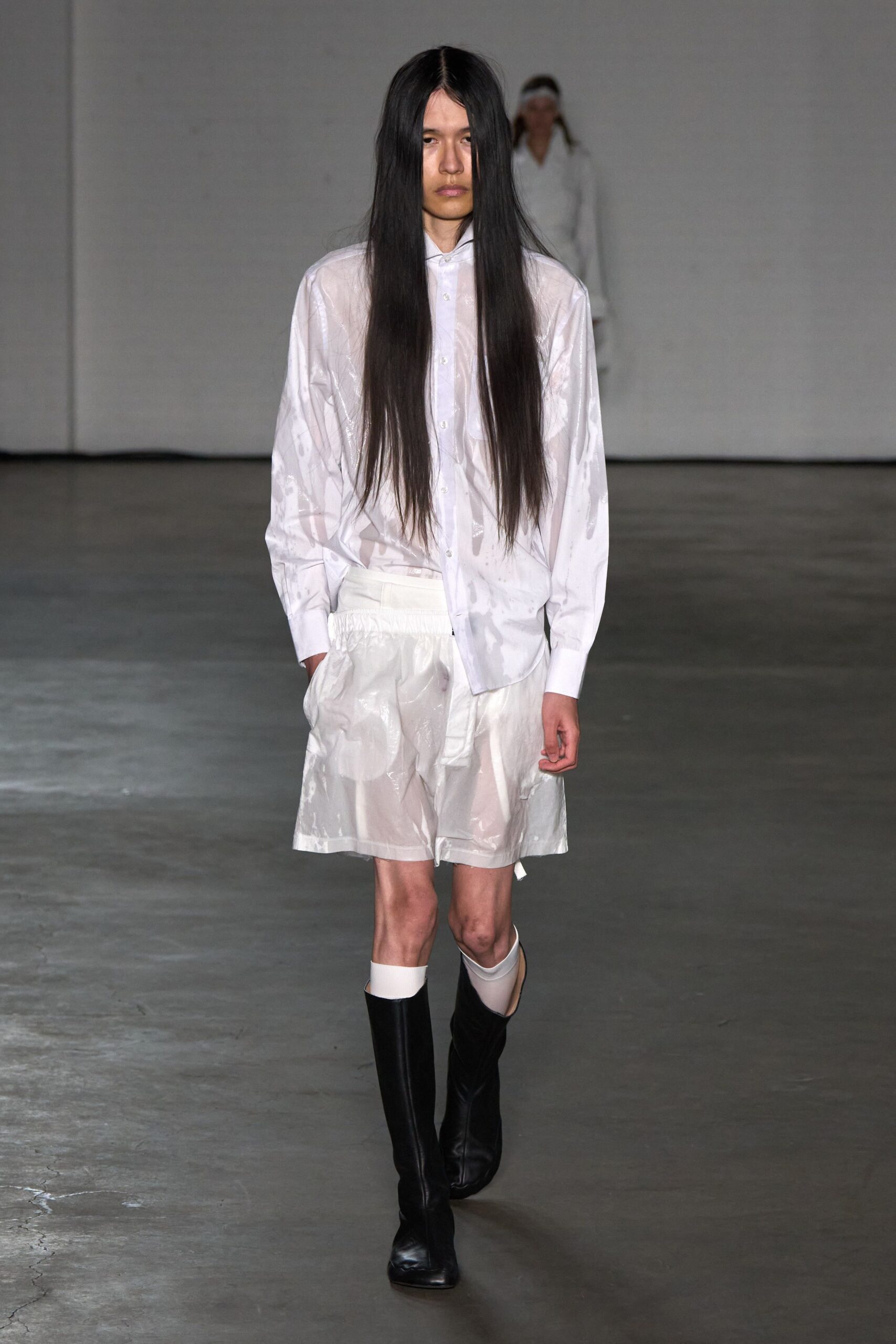 white silk relaxed pleated sheer short shorts
