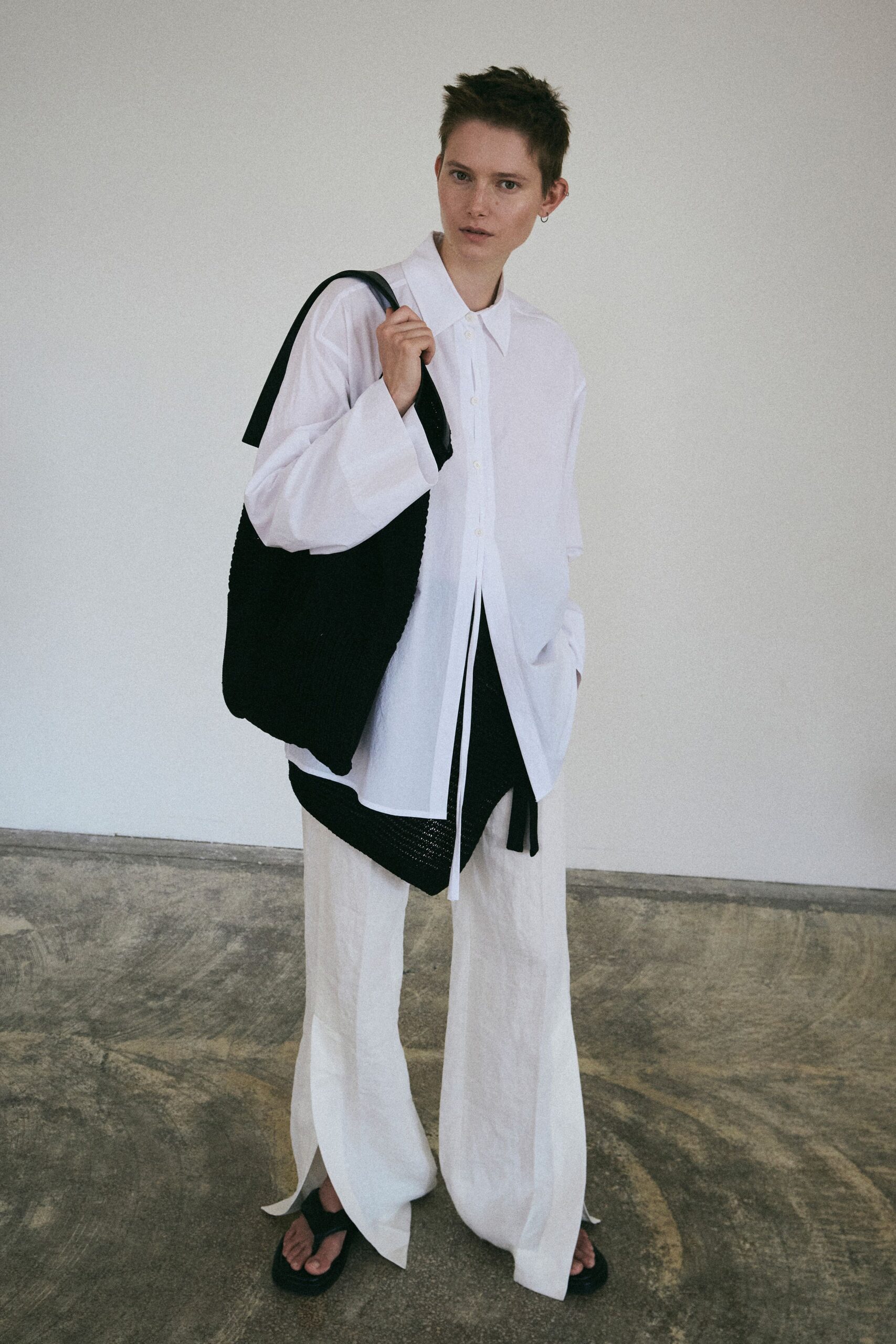 white cotton slit relaxed pants