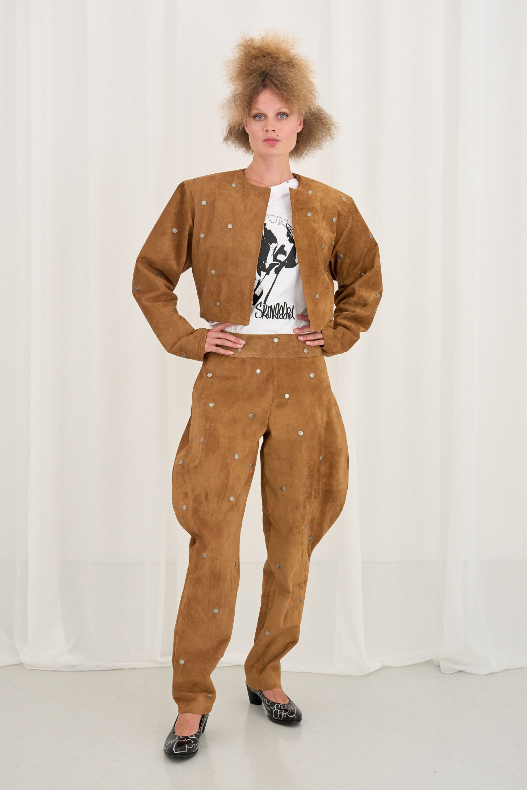 brown suede relaxed wide-leg pants