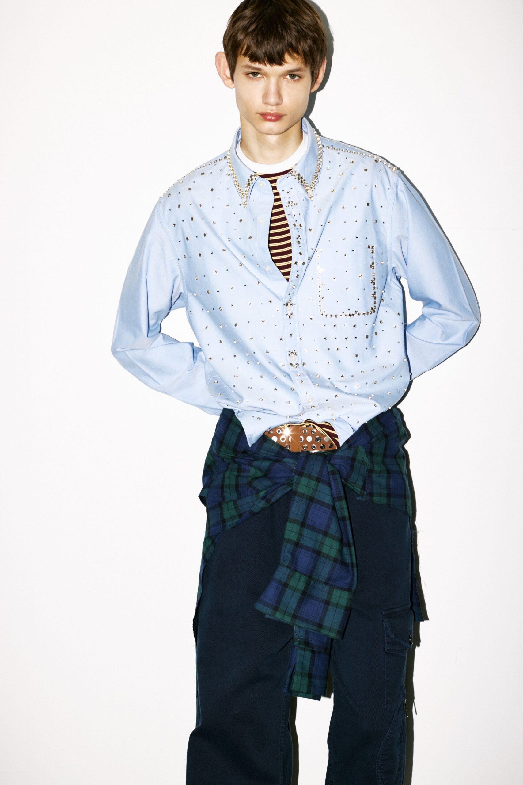 blue cotton relaxed cargo pants