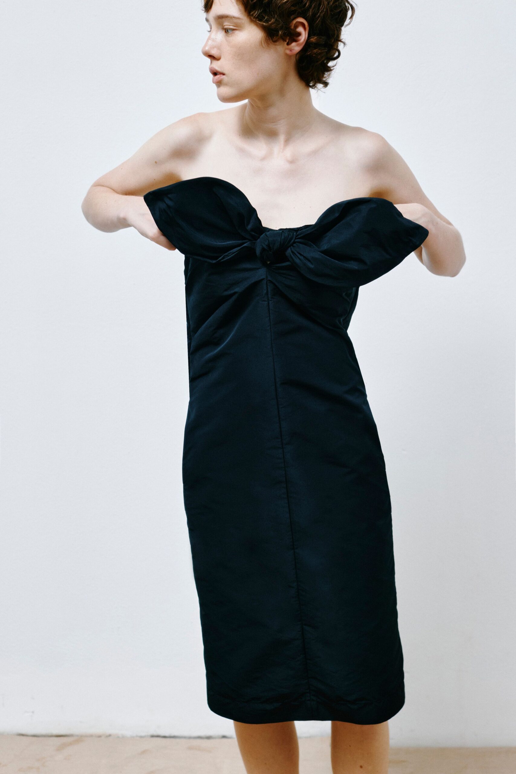 black silk strapless dress