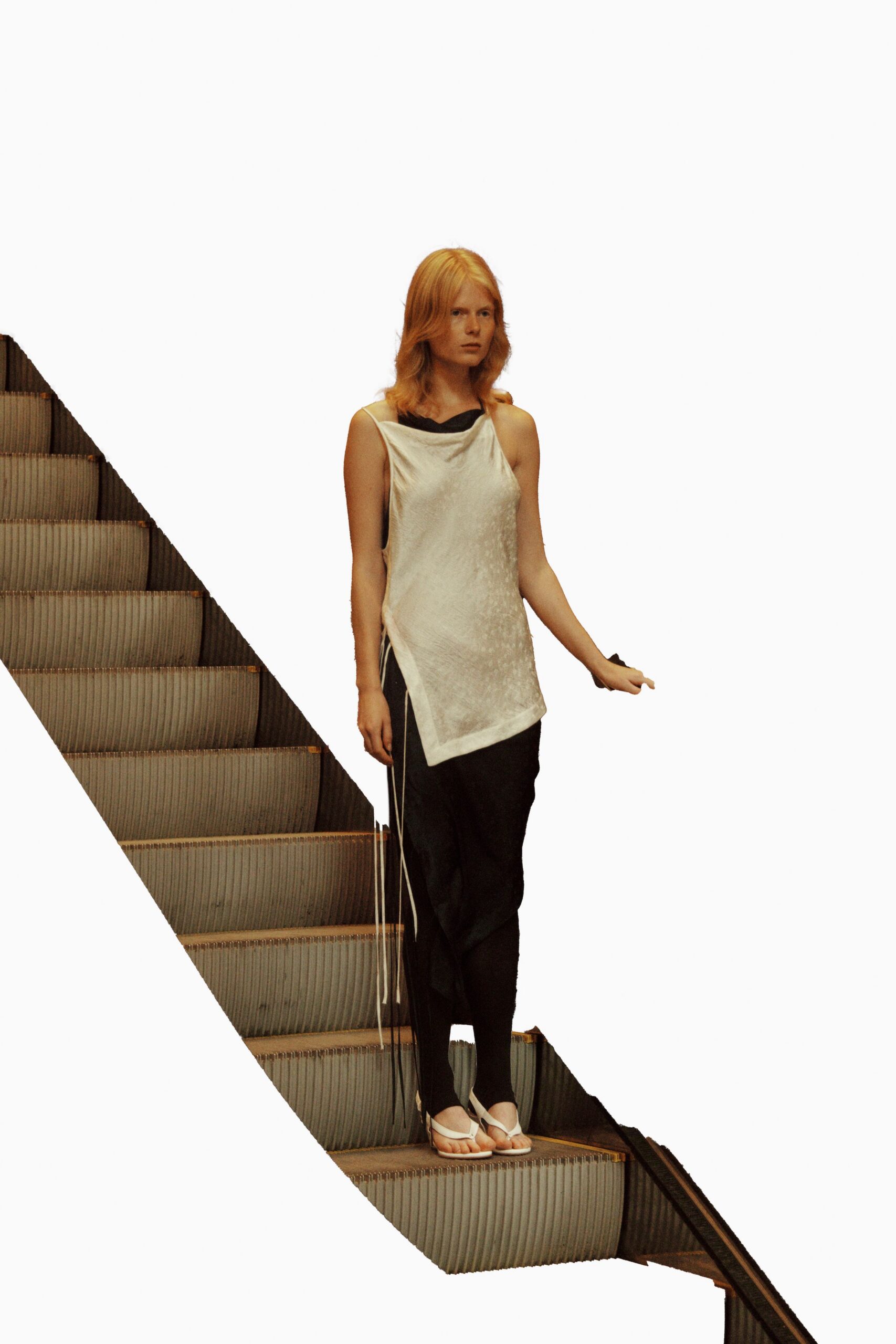 white silk sleeveless asymmetric fitted draped top