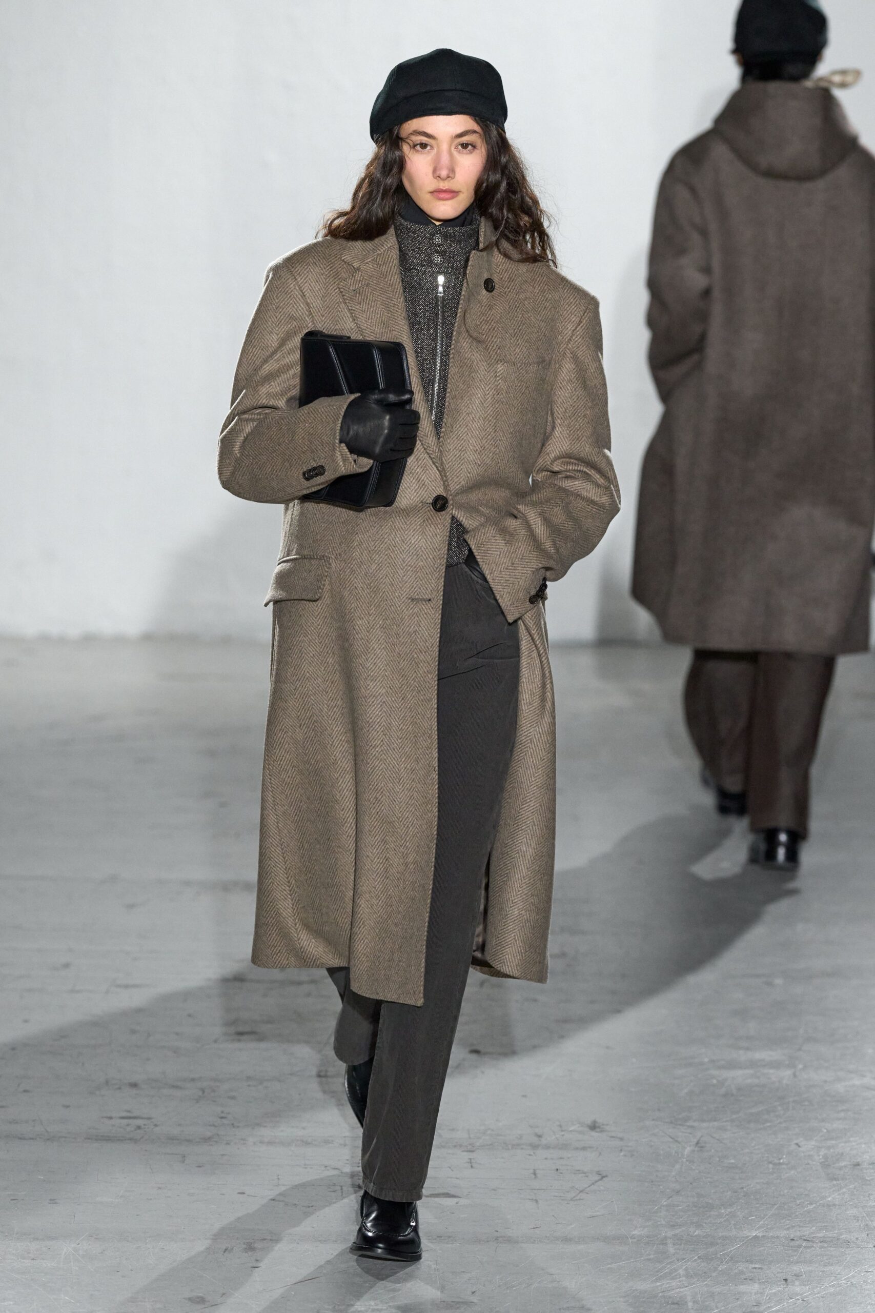 brown wool long-sleeve collared tailored buttoned coat
