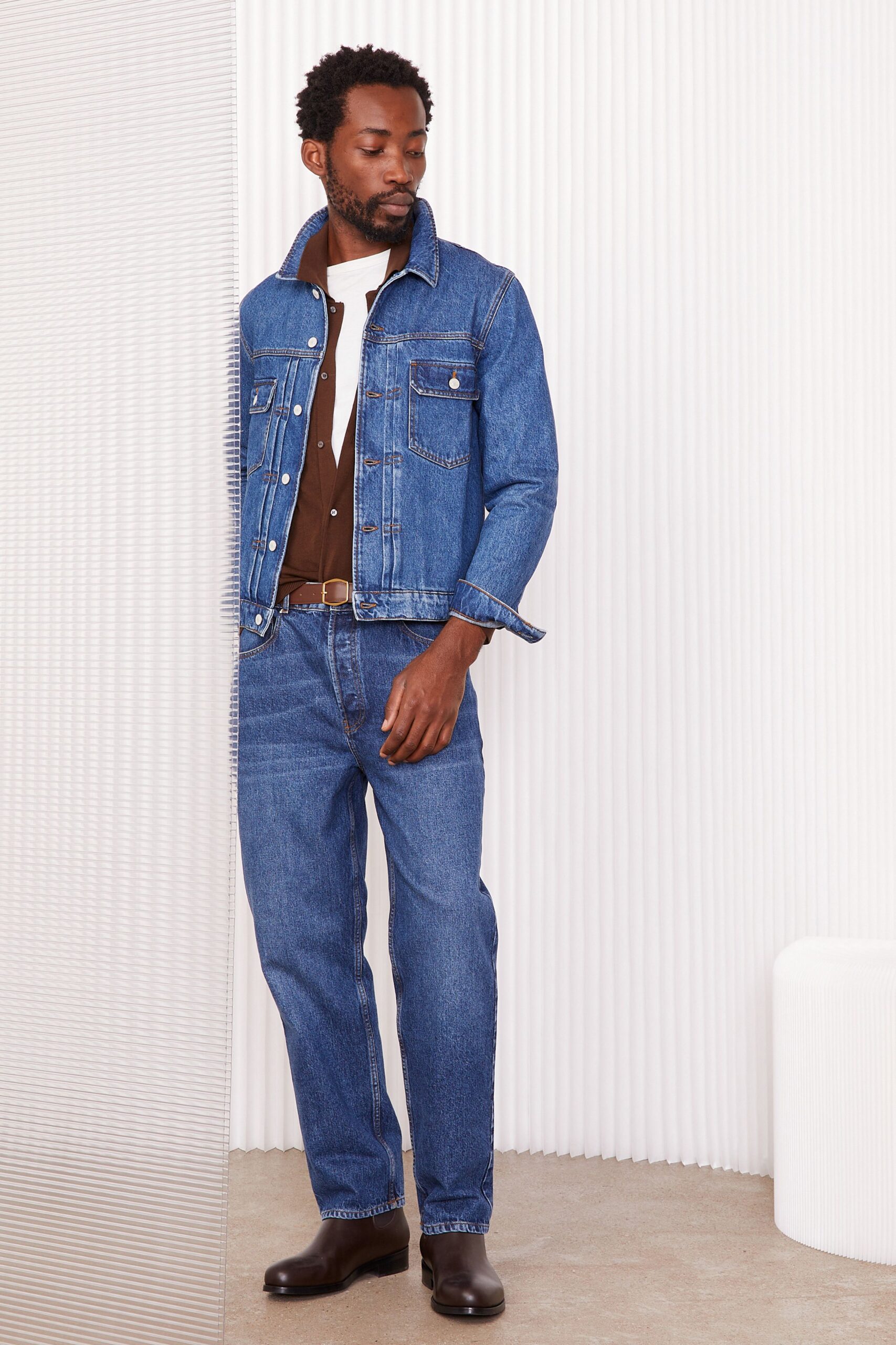 denim jacket with relaxed jeans
