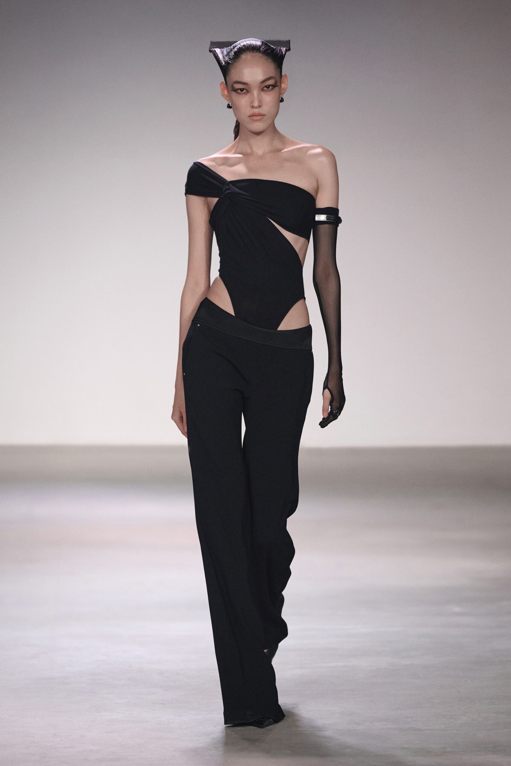 black fitted top and pants