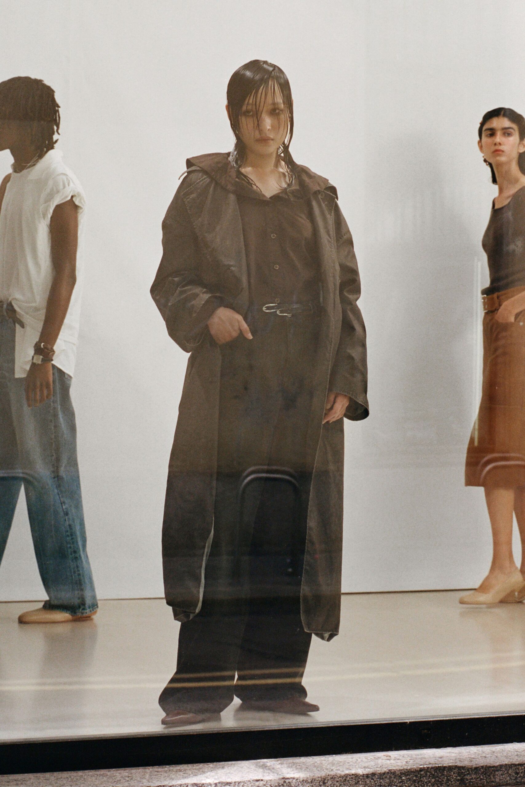 black leather coat with shirt and pants