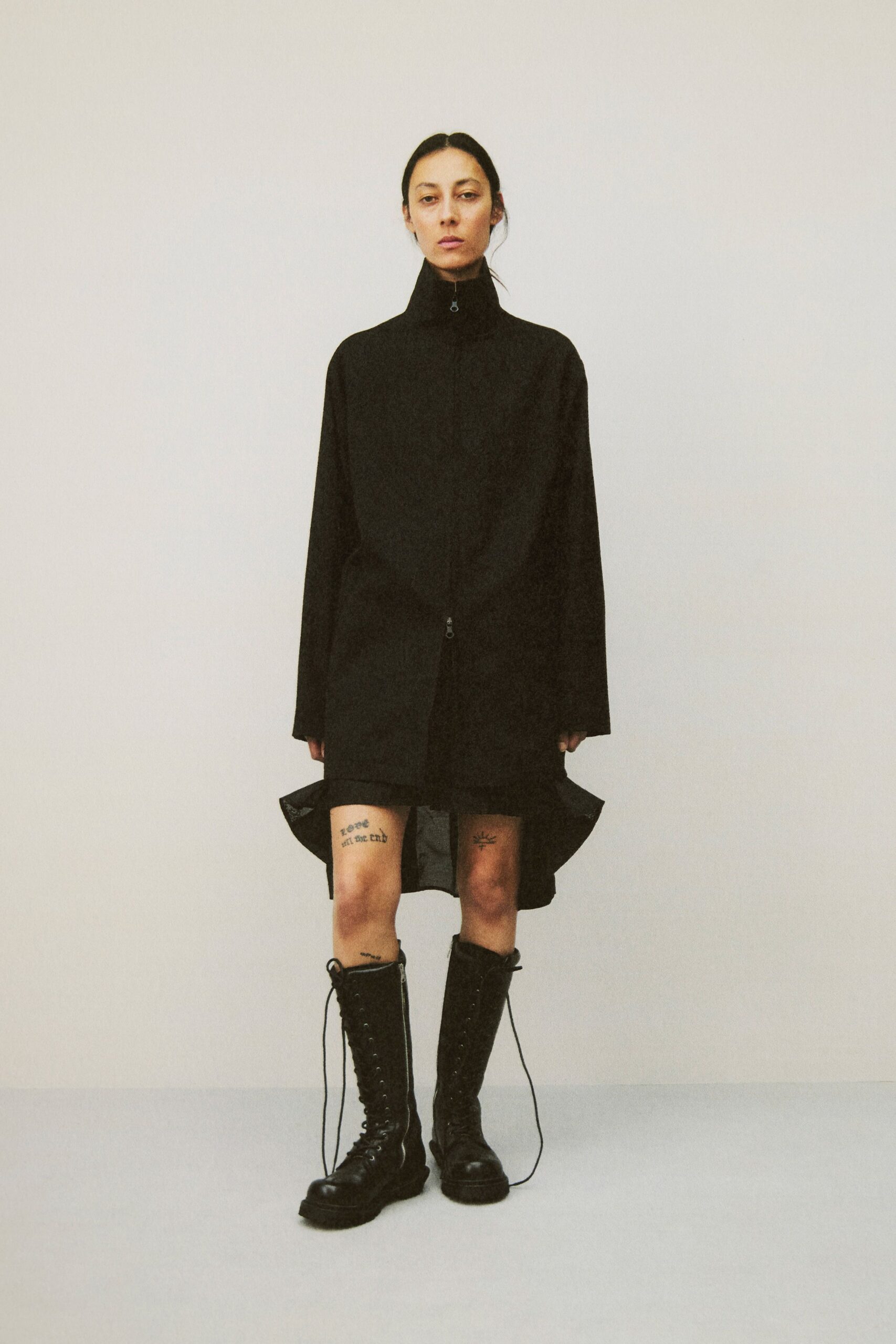 black oversized coat with boots