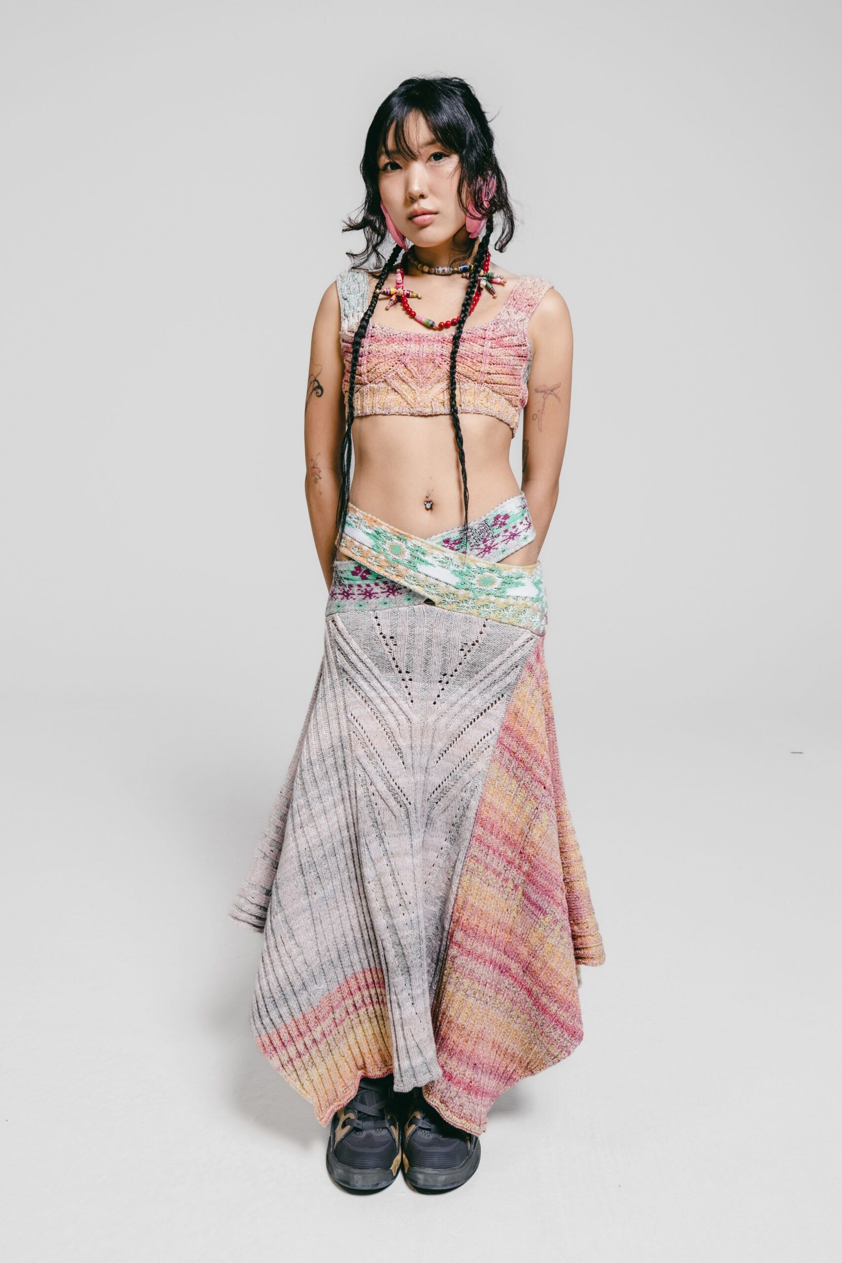 multi cotton relaxed high-waisted pleated flowing maxi skirt