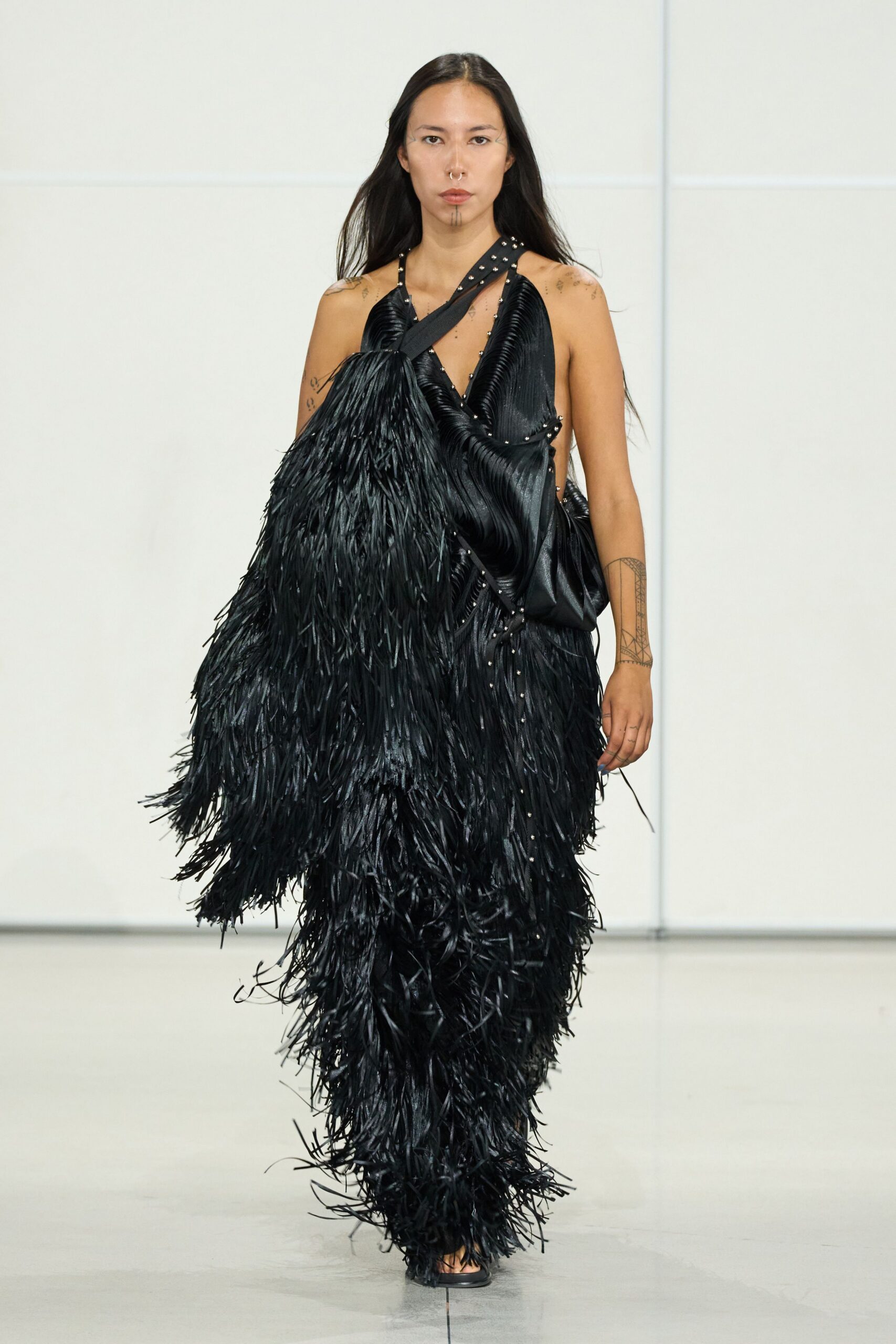 black silk fringed dress