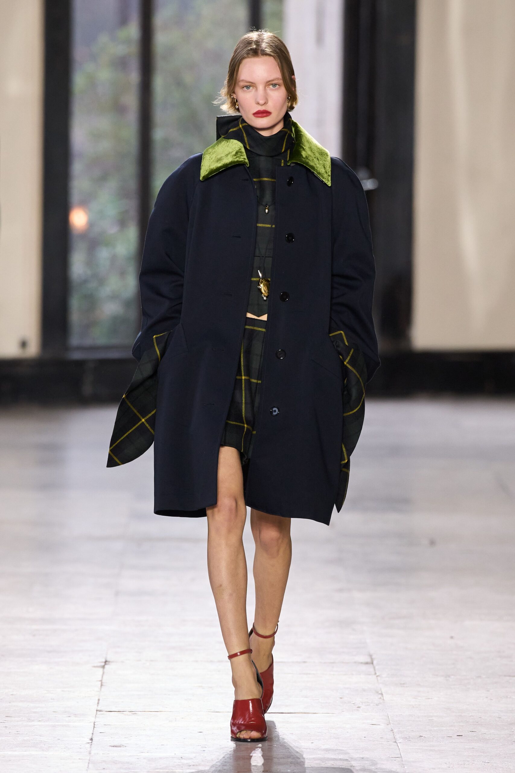 blue wool long-sleeve collared relaxed buttoned coat