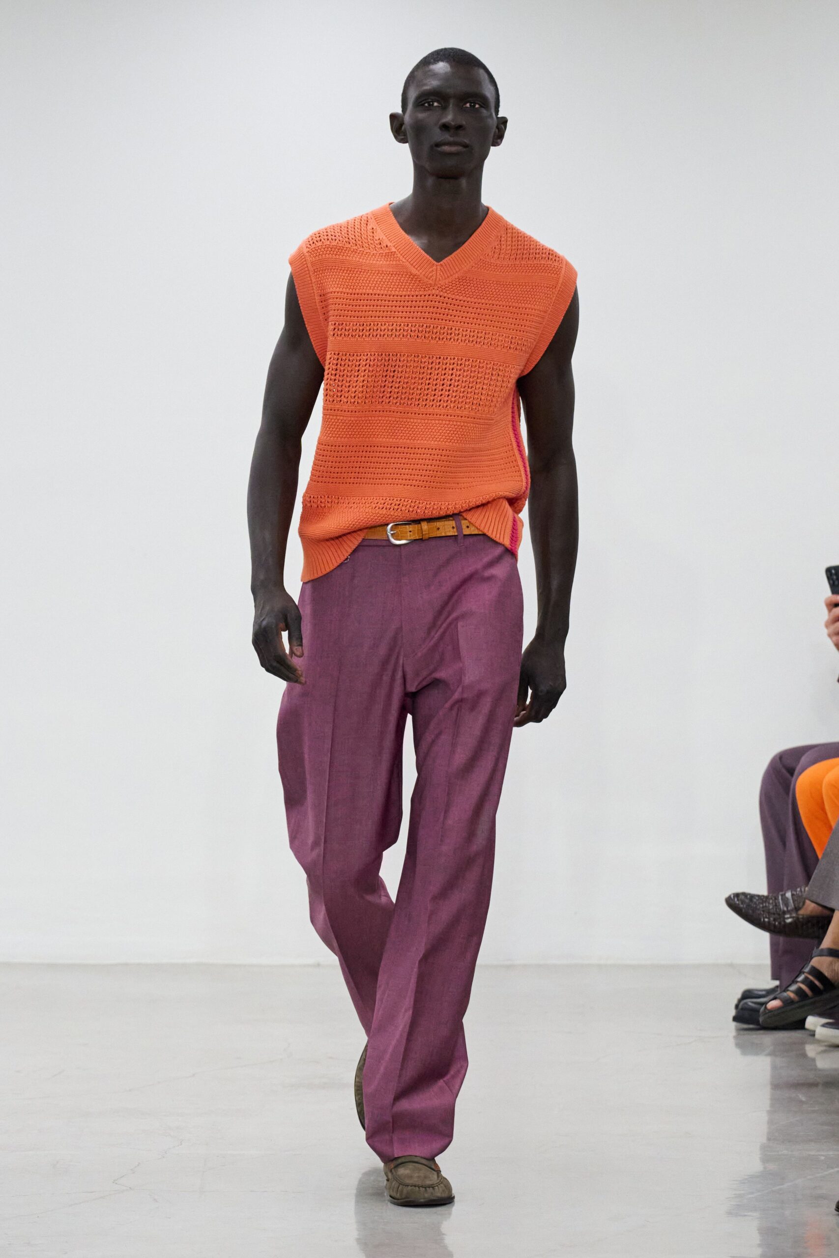 purple cotton tailored straight-leg pants