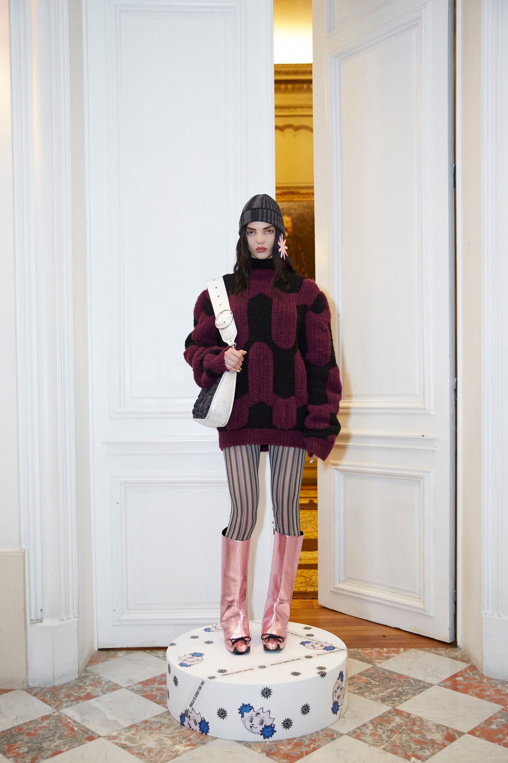 purple wool long-sleeve high-neck oversized textured sweater