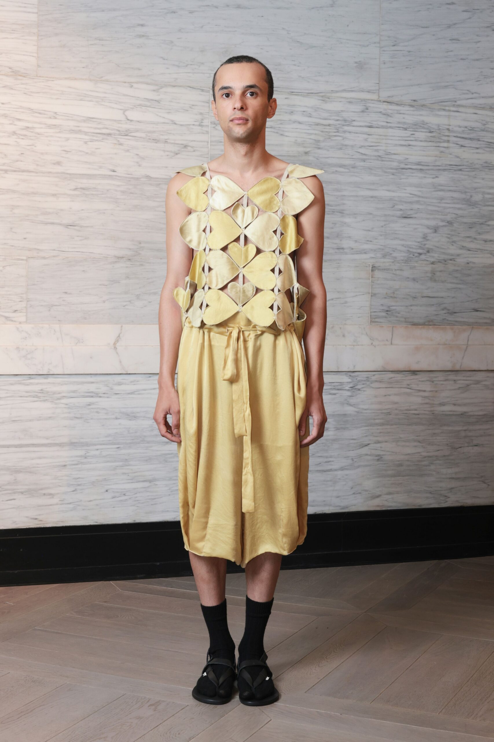 yellow silk sleeveless v-neck relaxed layered top