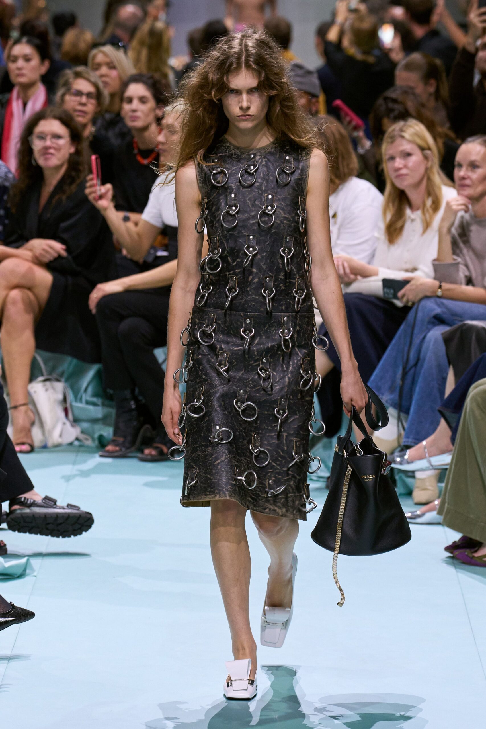 black leather sleeveless dress