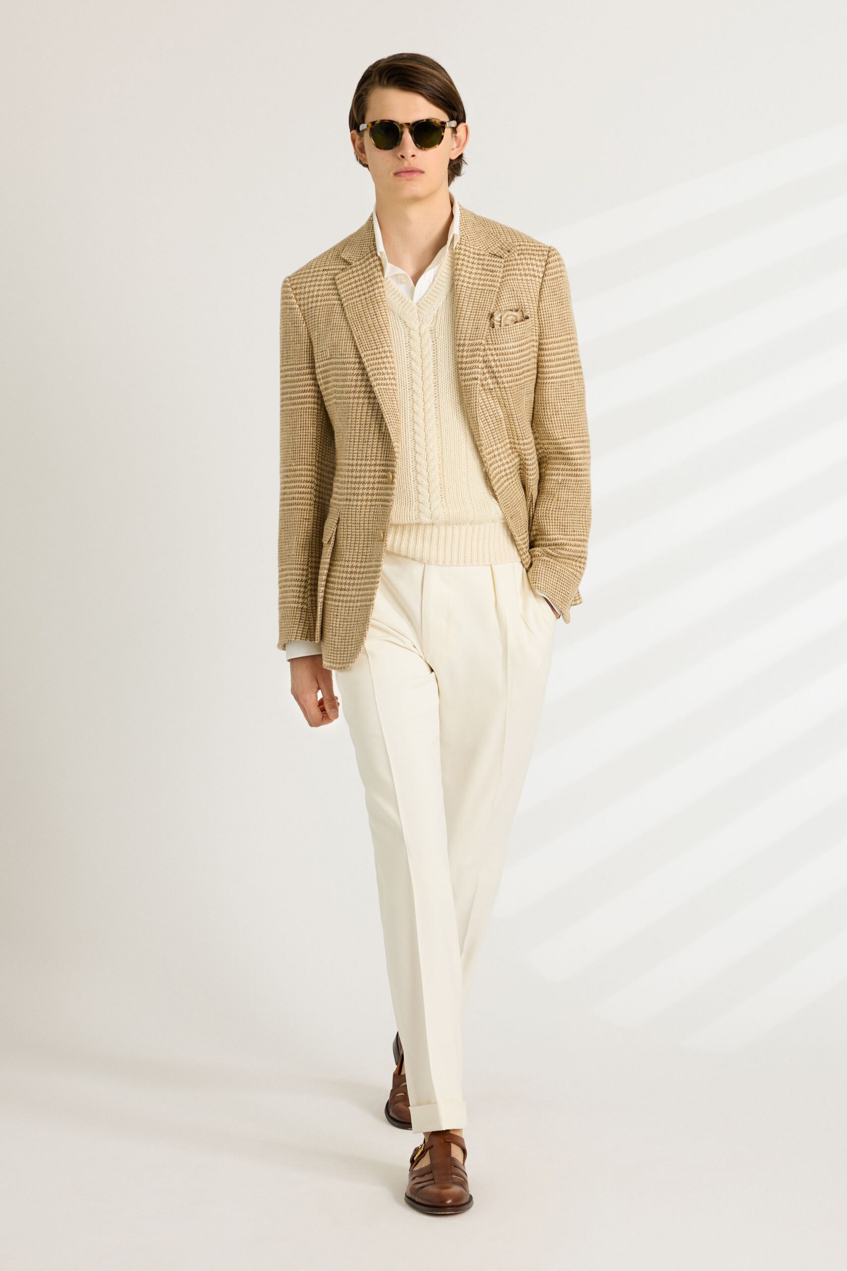 beige tailored blazer with sweater