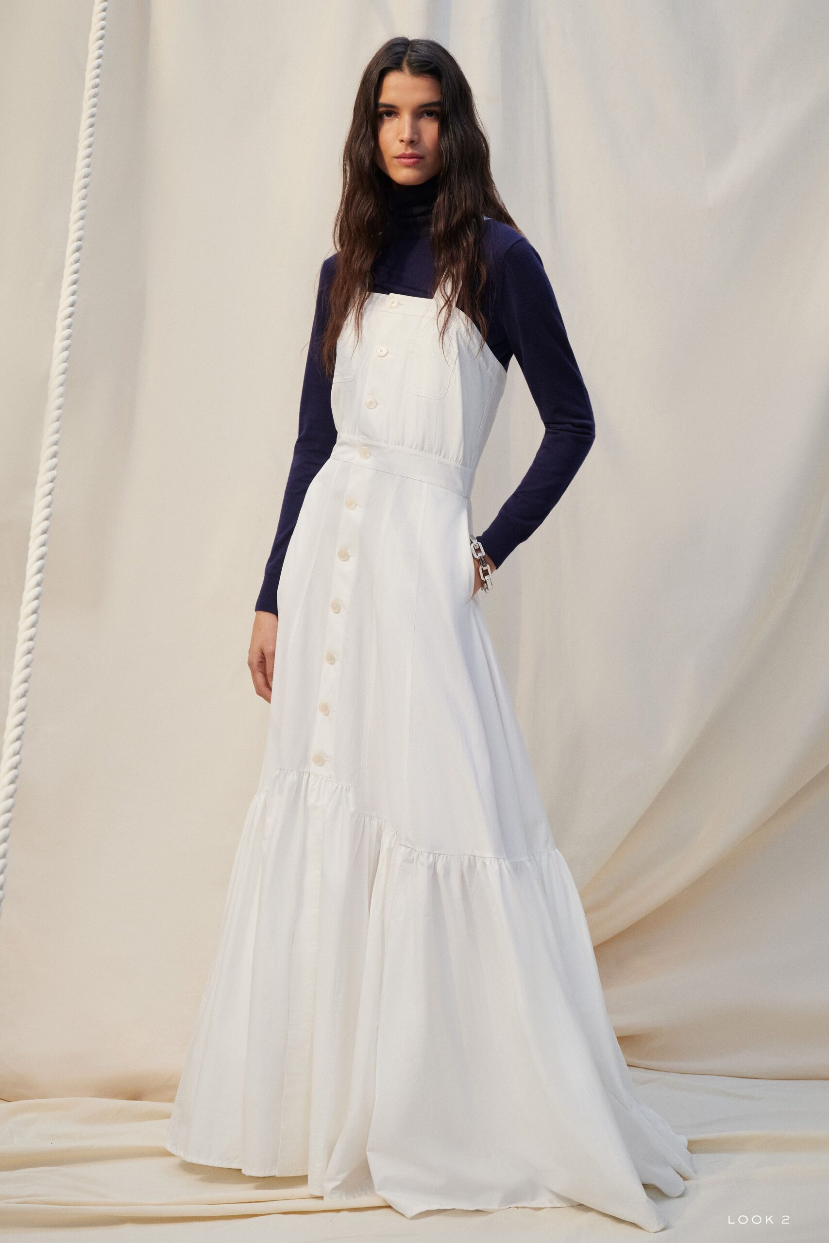 white cotton long-sleeve dress