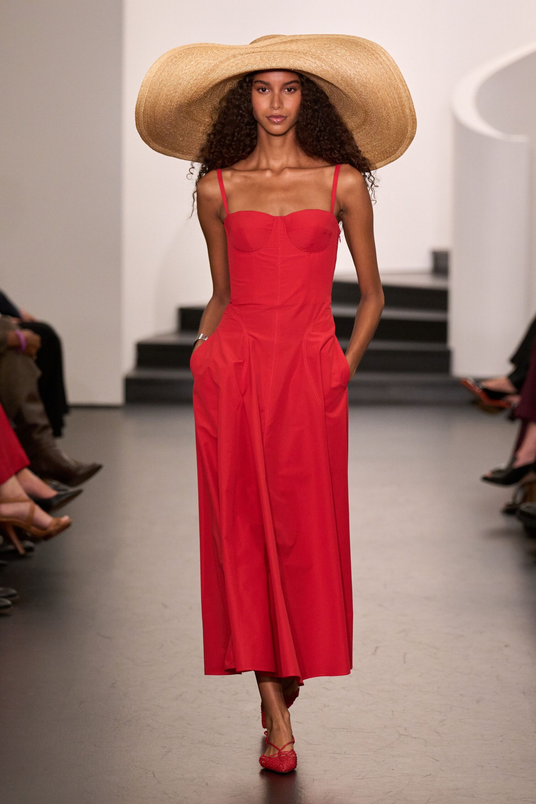 red midi dress with hat
