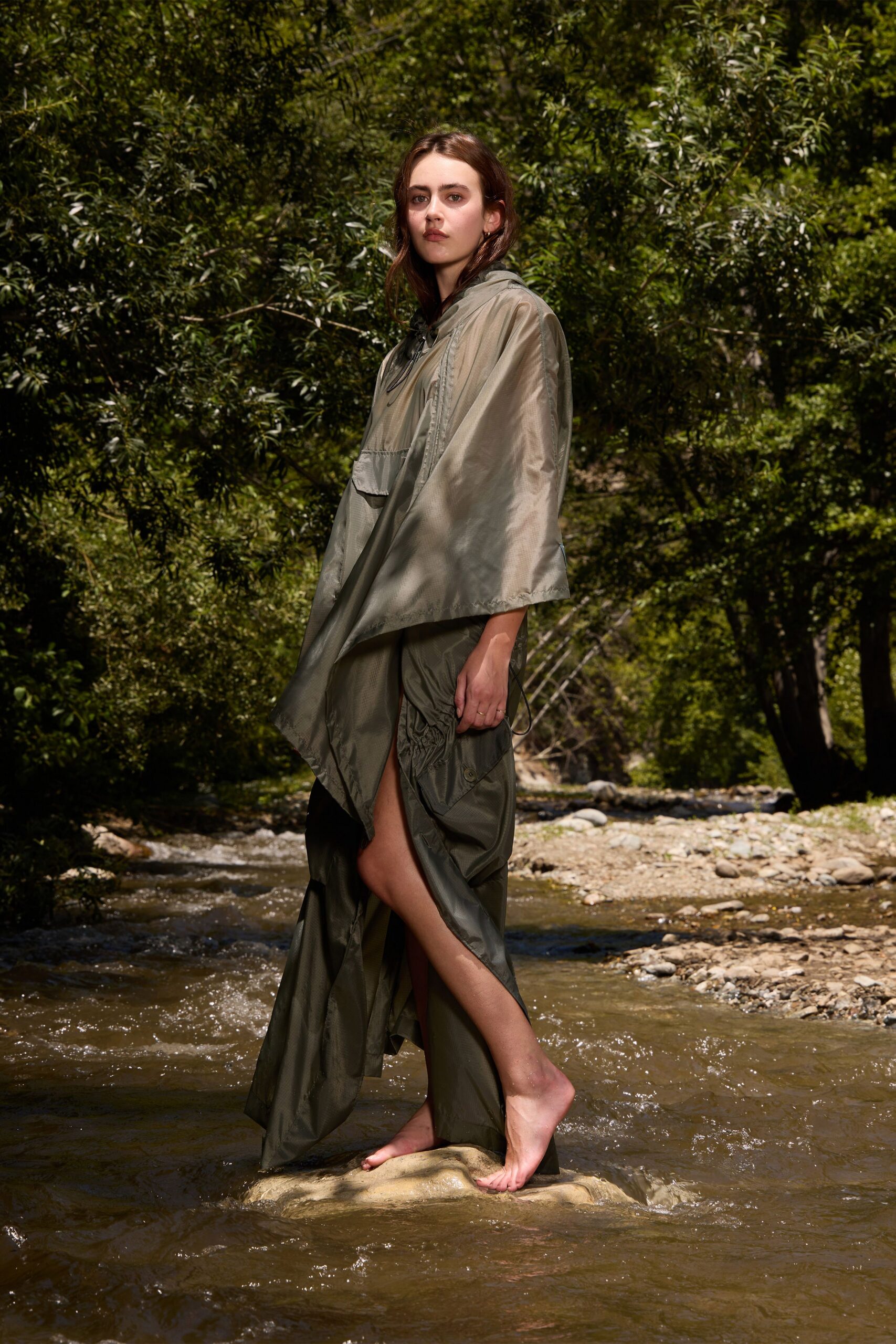 green silk sleeveless dress