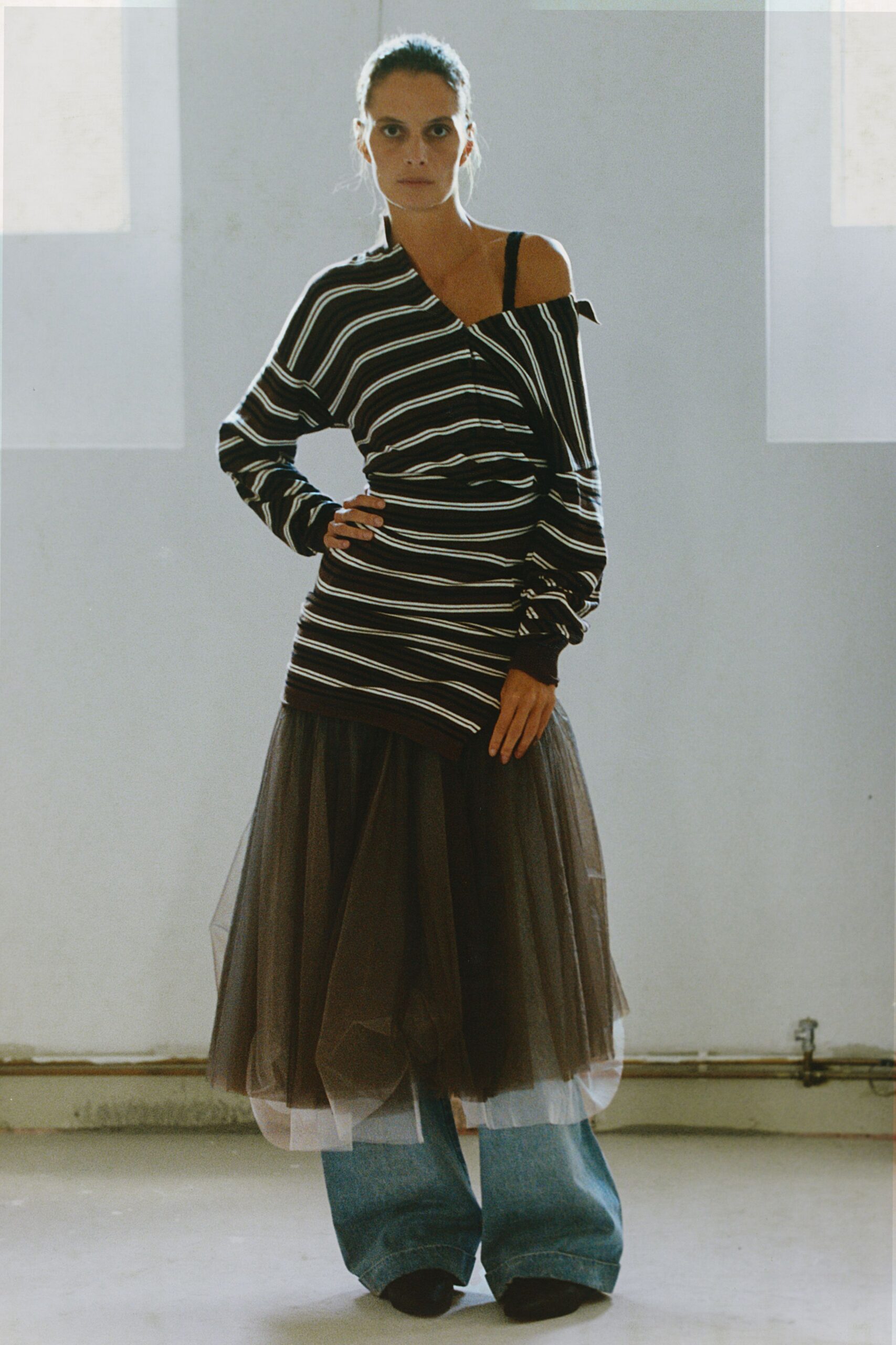 striped top black tulle skirt