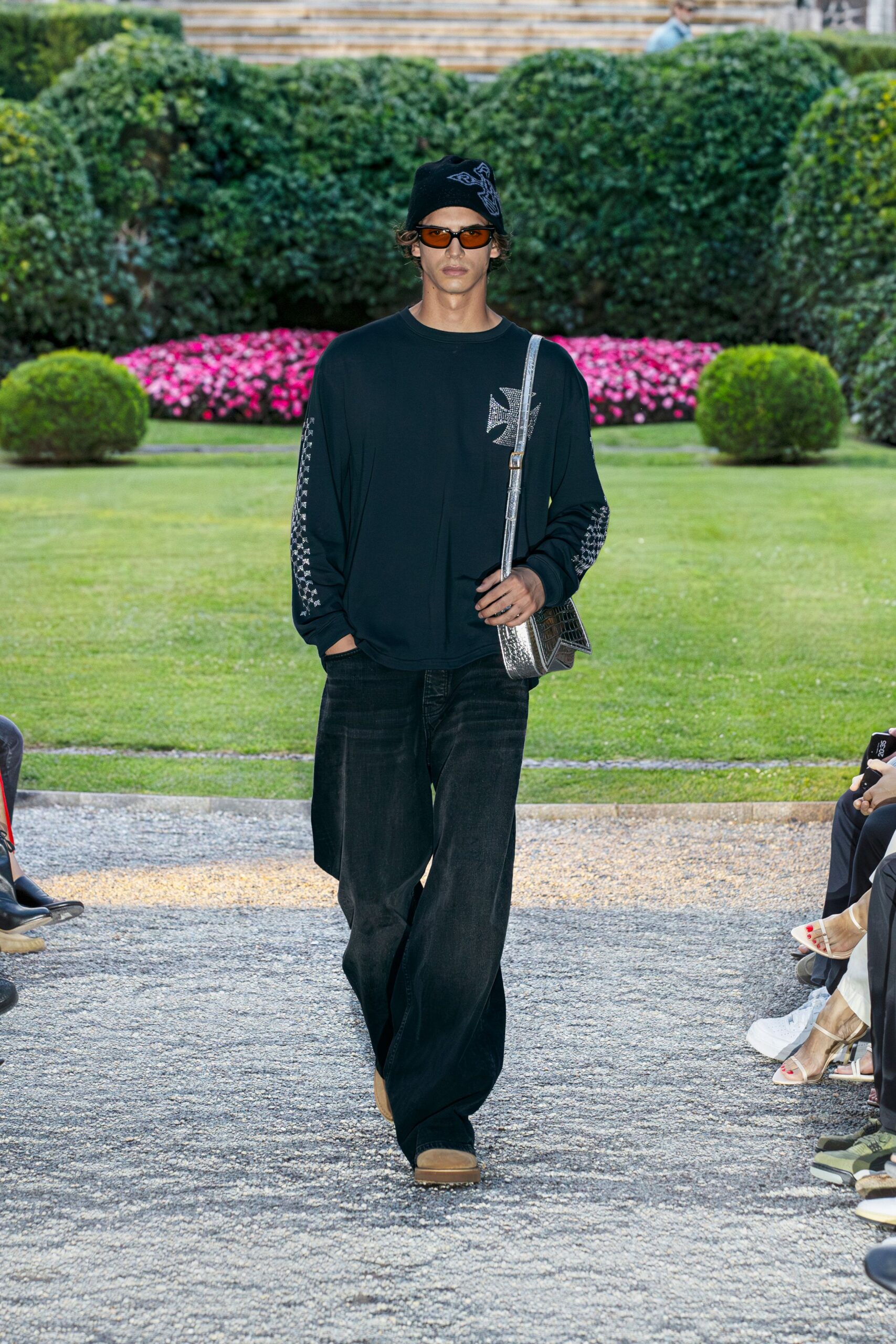 black relaxed top with wide-leg pants