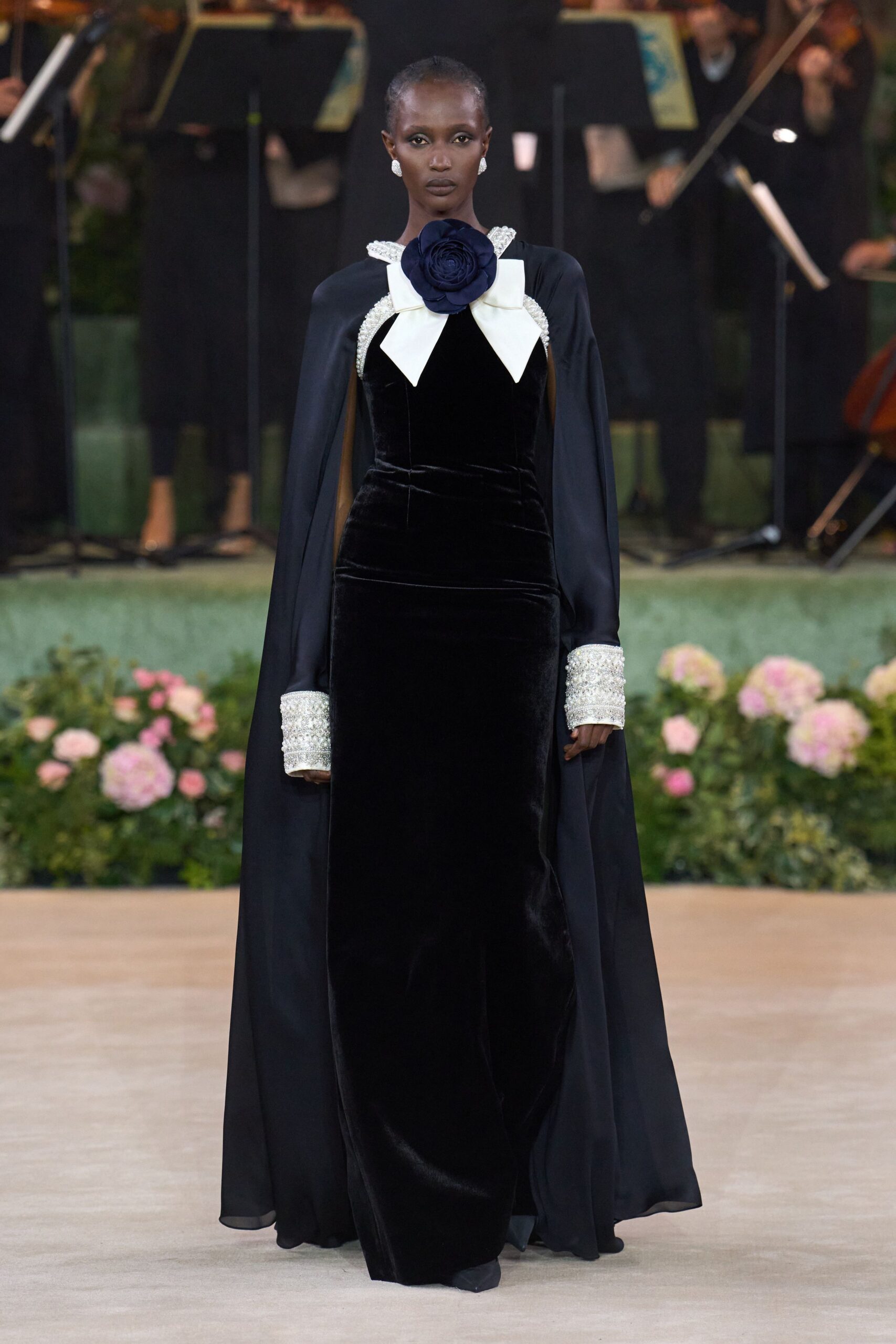 black velvet gown with cape
