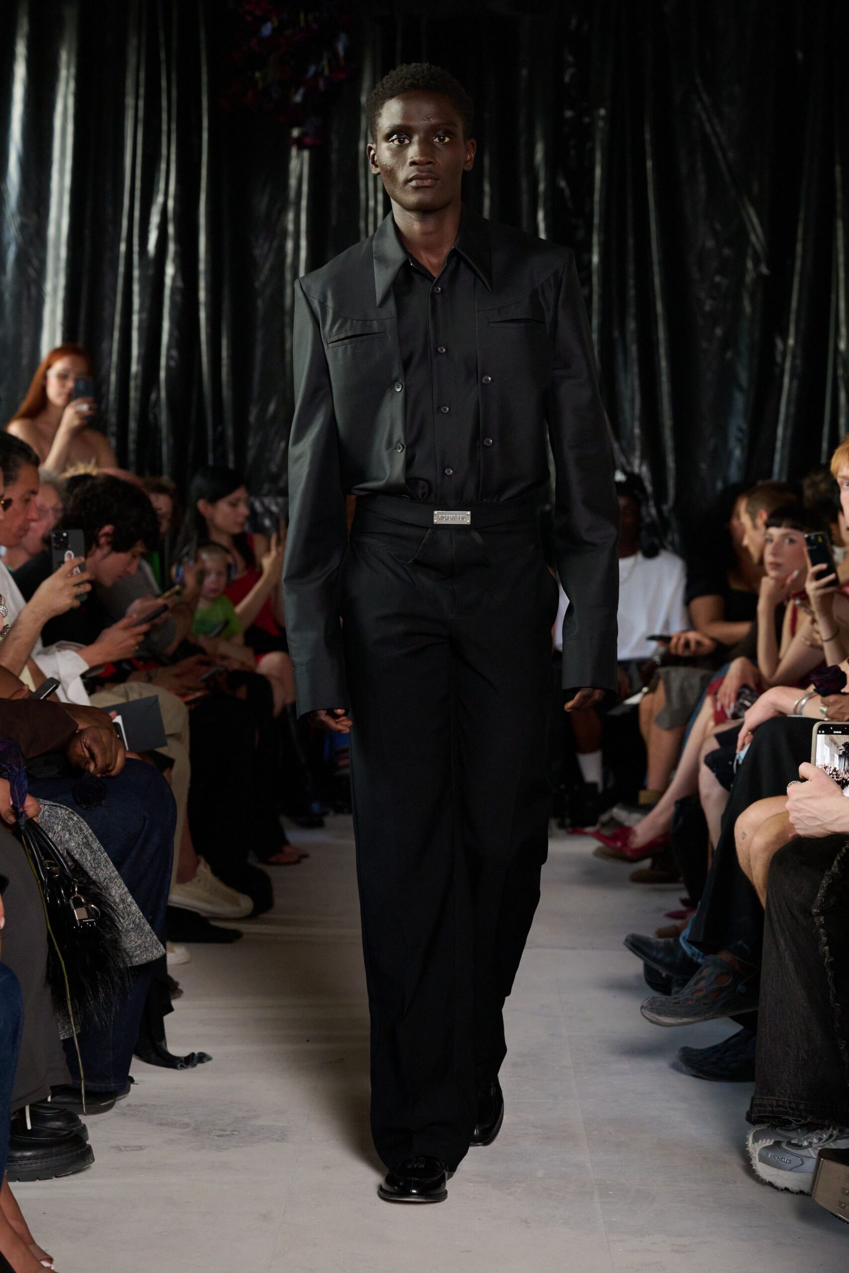 black relaxed shirt and tailored pants