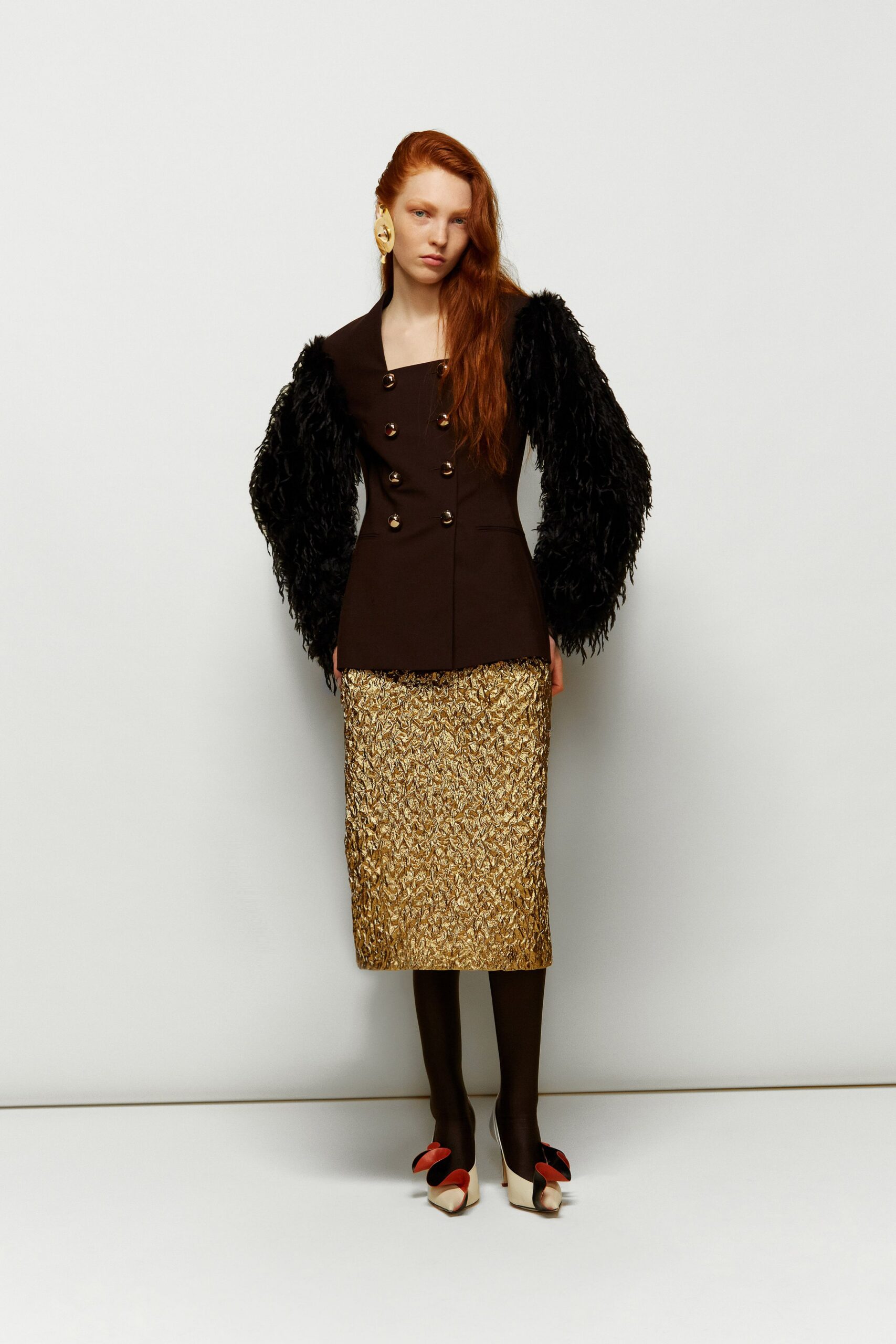 brown cotton long-sleeve collared fitted buttoned blazer