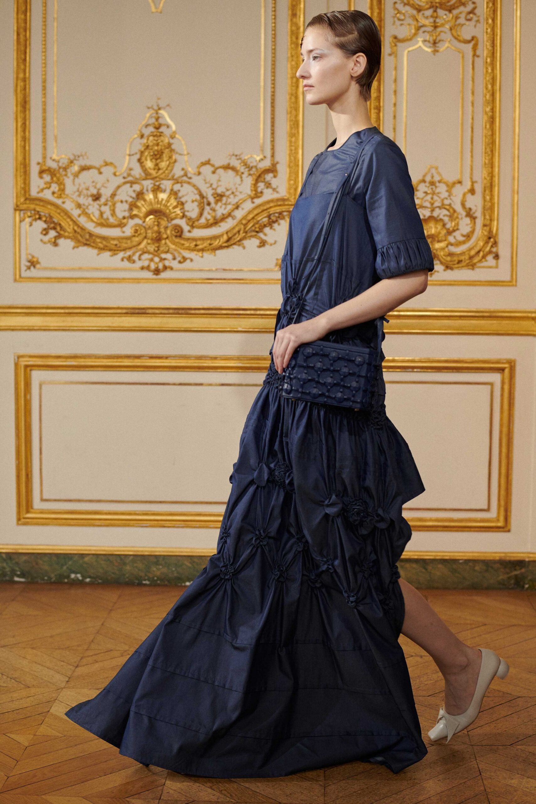 blue silk structured textured bag