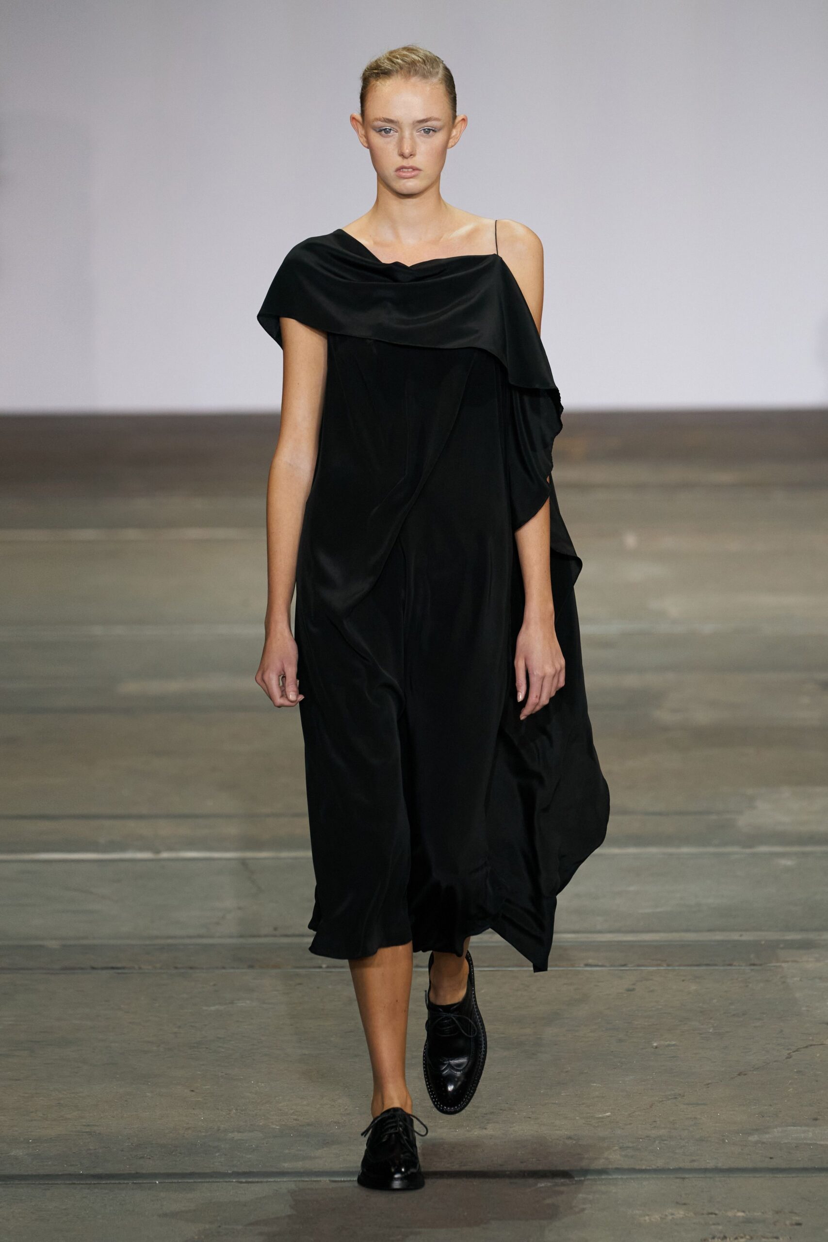 black relaxed off-shoulder dress