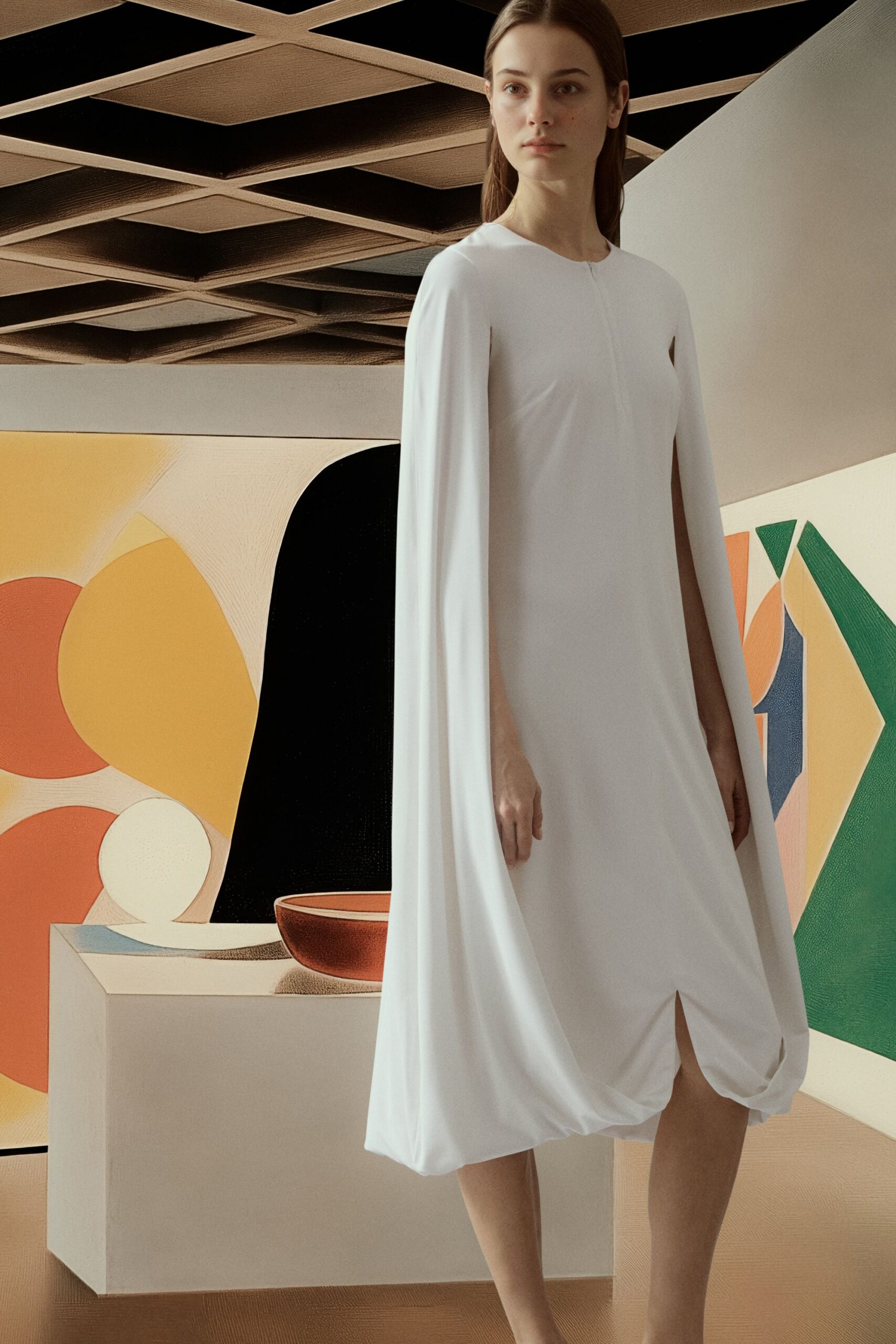 white relaxed draped dress